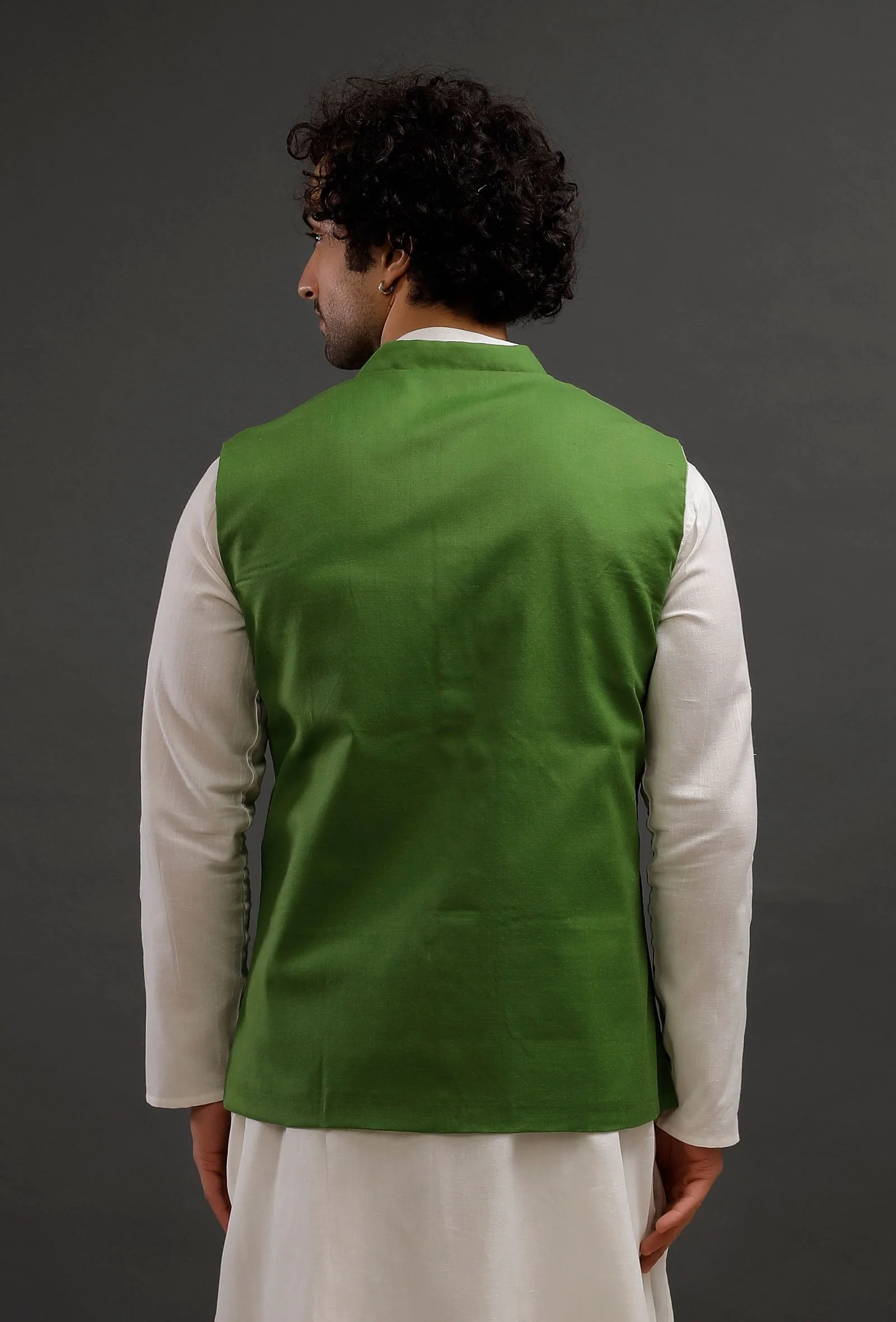 Parrot Green Woollen Blend Nehru Jacket - Image 4