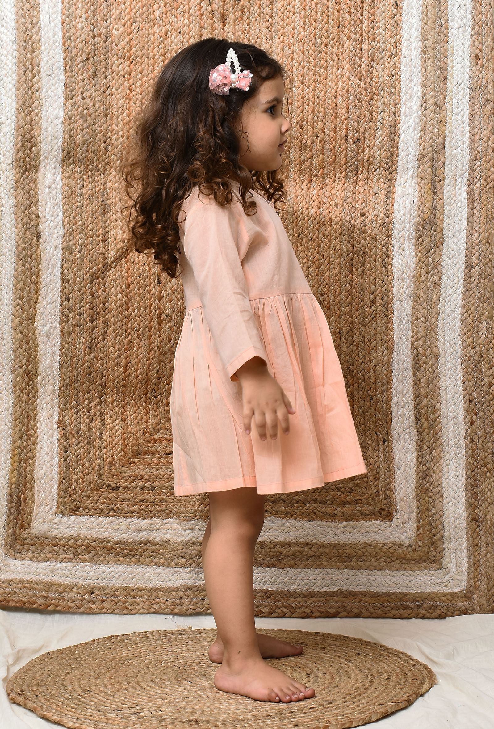Peach Mul Mul Angrakha Dress - Image 3