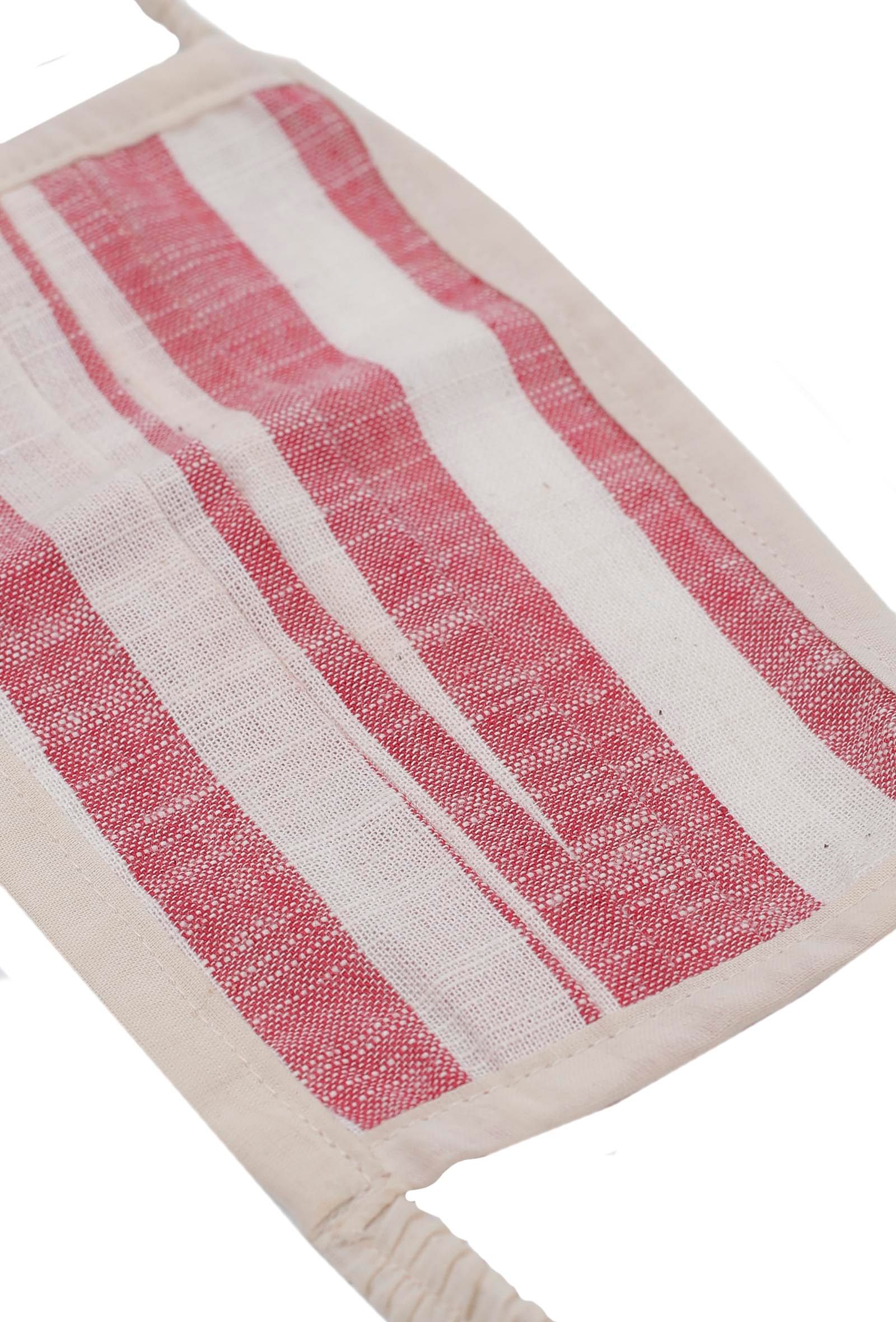 Peach  Red and White Stripes Pure Woven Cotton Kurta - Image 8