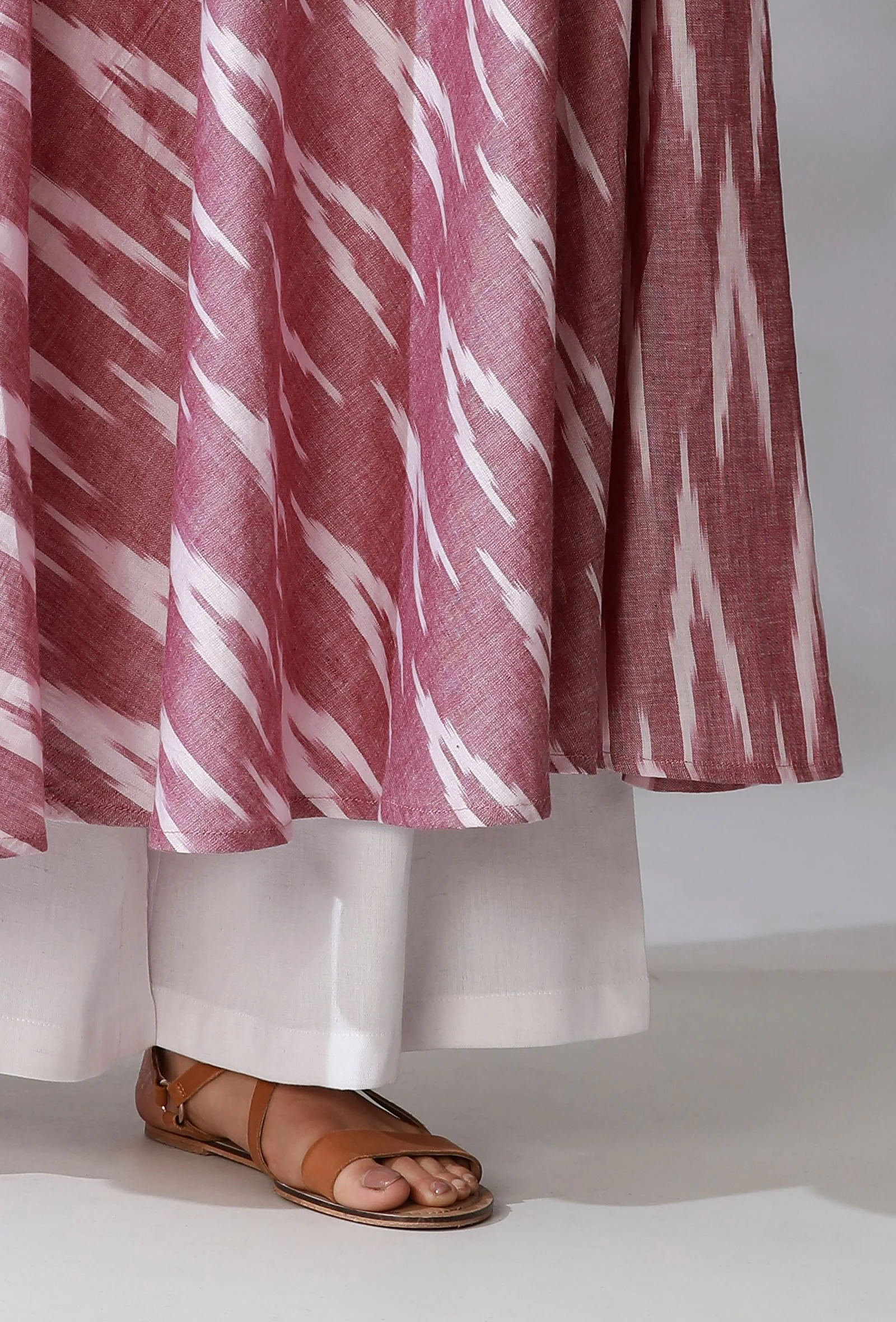 Purple Halter V-Neck Ikkat Flared Kurta With Backless Back - Image 7