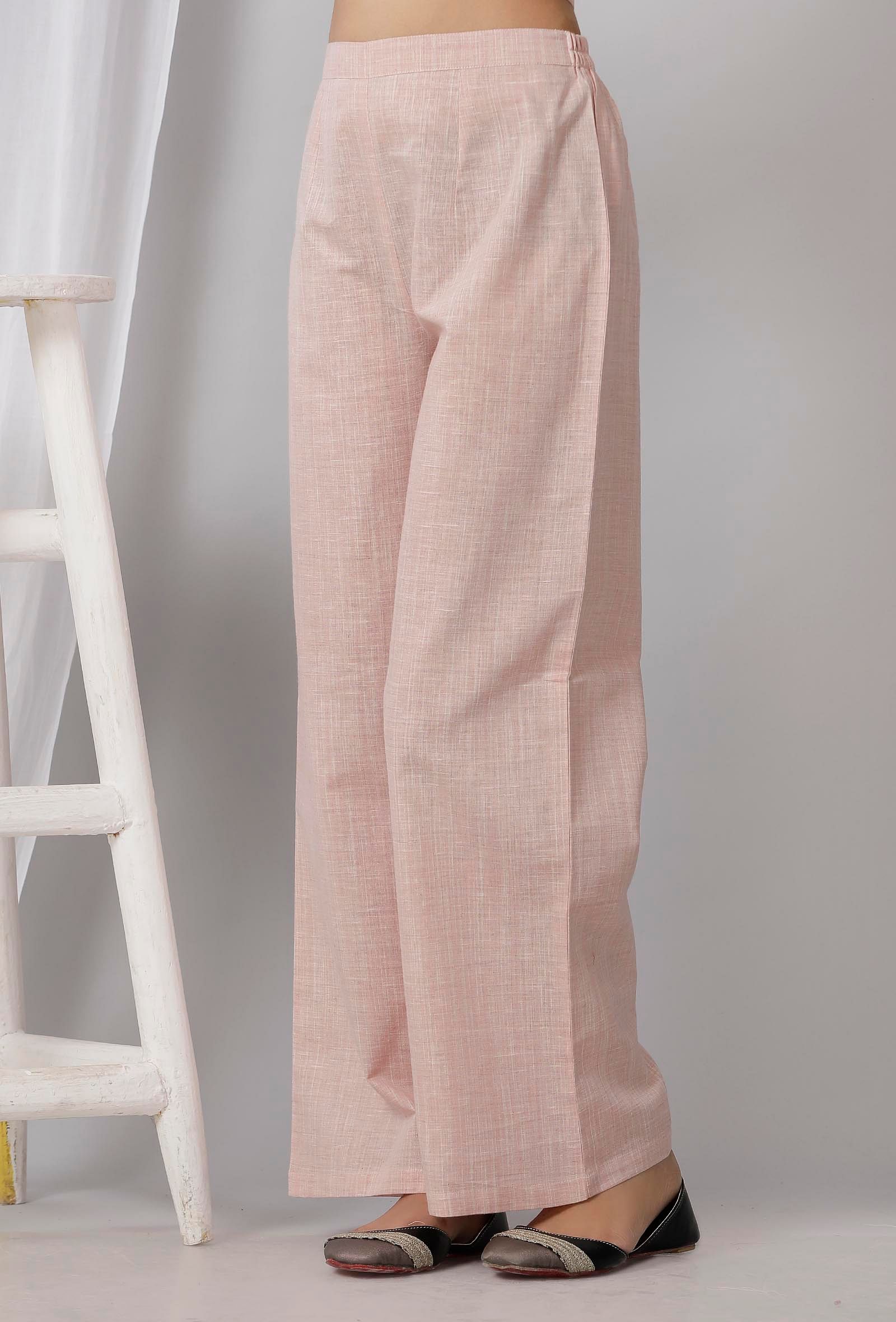 Rose Pink Cotton Khadi Palazzo - Image 3