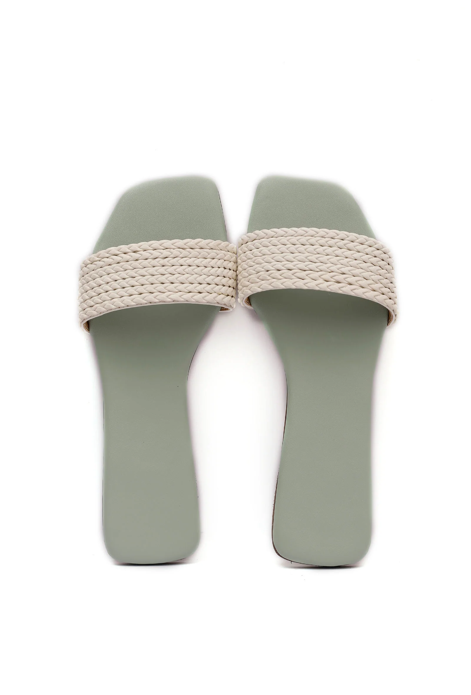 Sage Green Braided Cruelty Free Leather Flats - Image 3