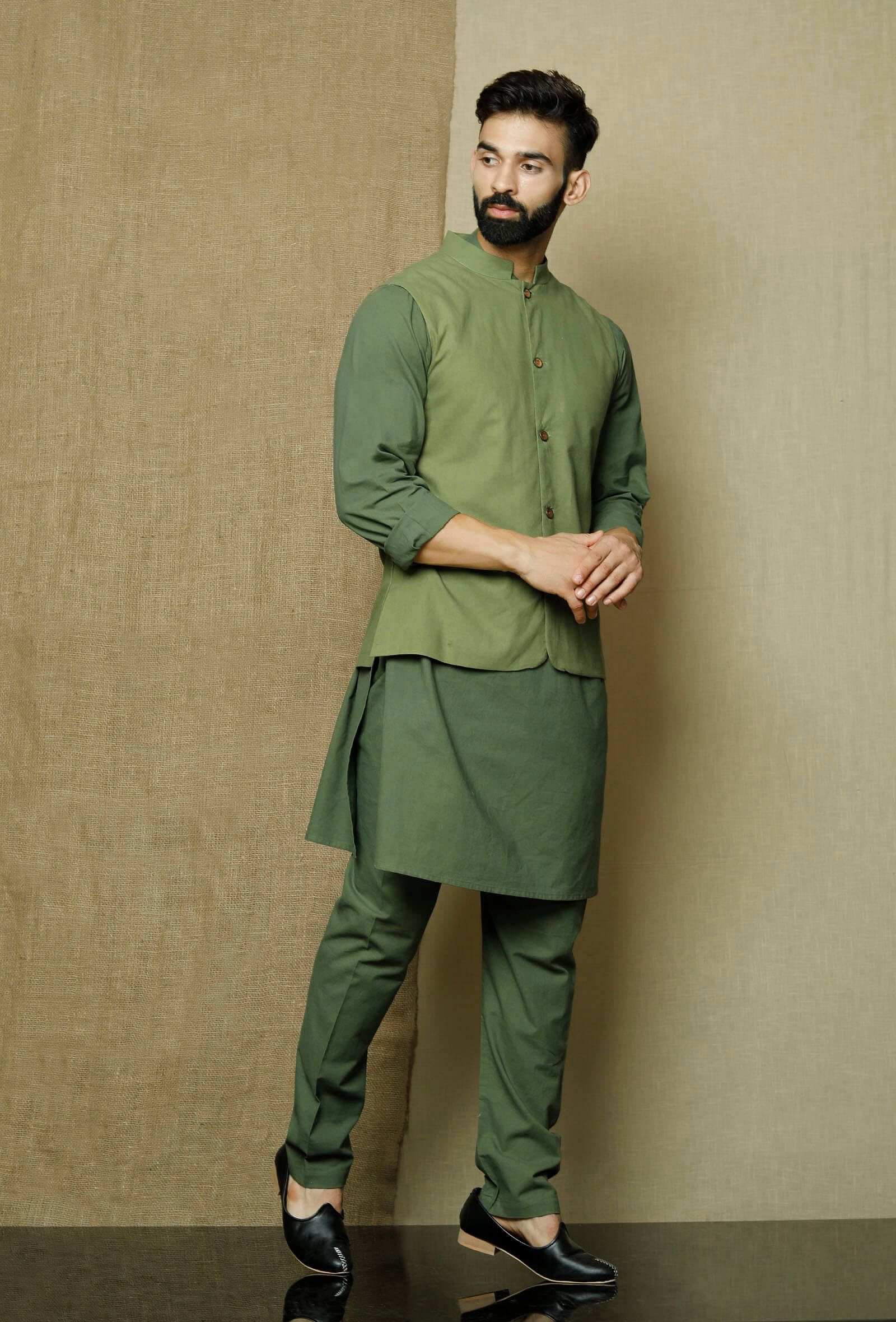 Olive Green  Nehru Jacket - Image 3