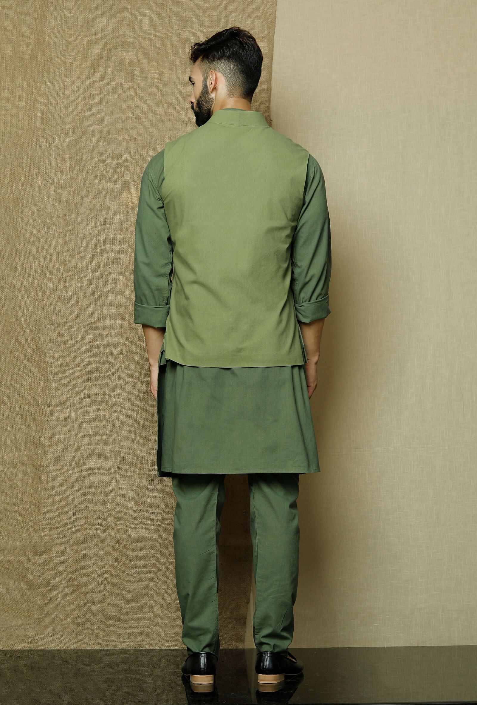 Olive Green  Nehru Jacket - Image 4