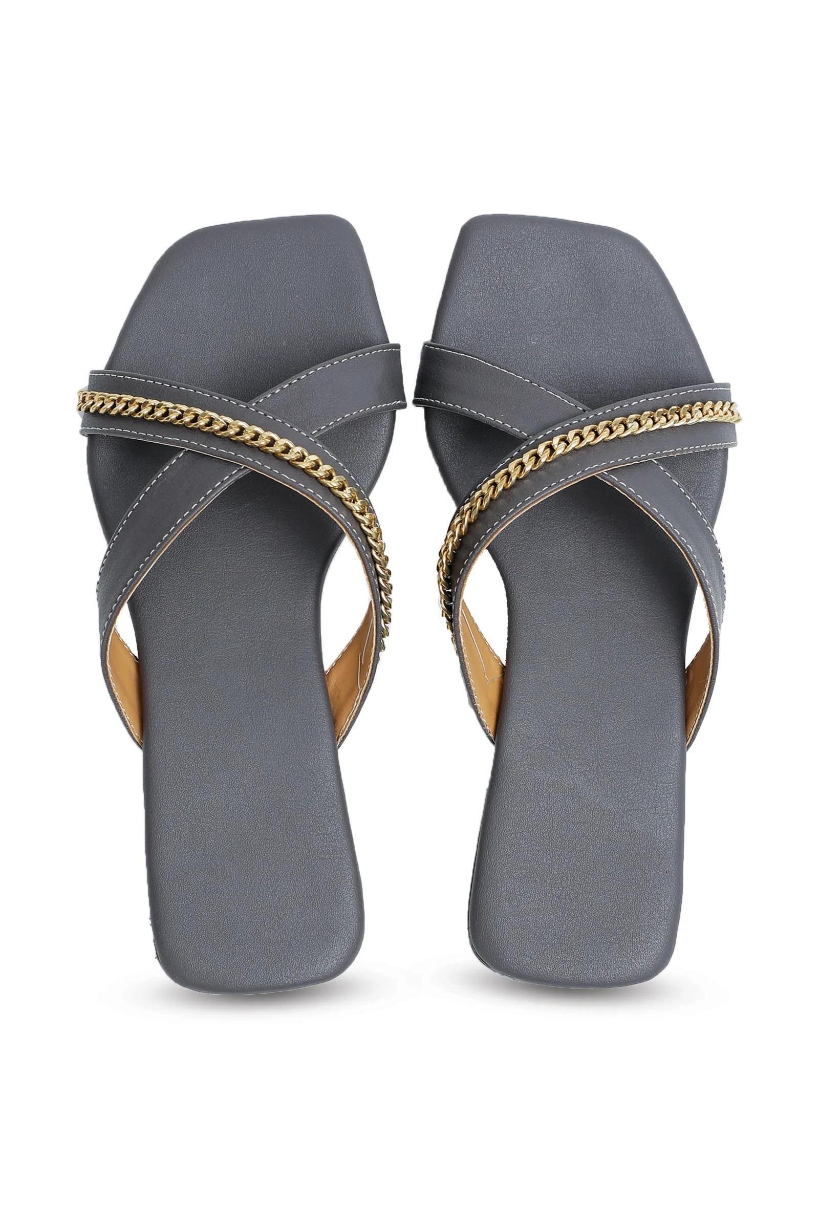 Sepia Grey Criss Cross Cruelty-Free leather Flats - Image 3