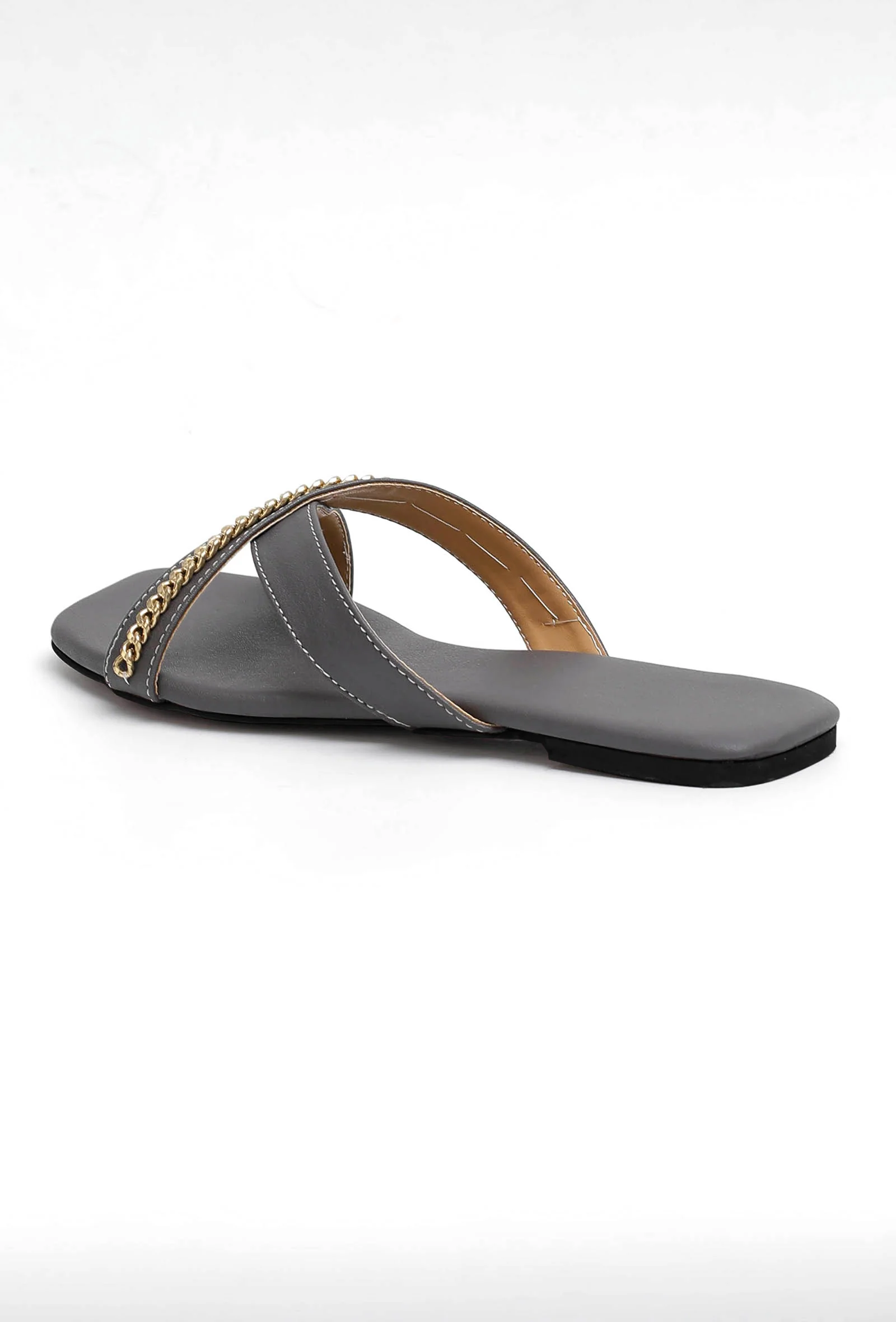 Sepia Grey Criss Cross Cruelty-Free leather Flats - Image 5