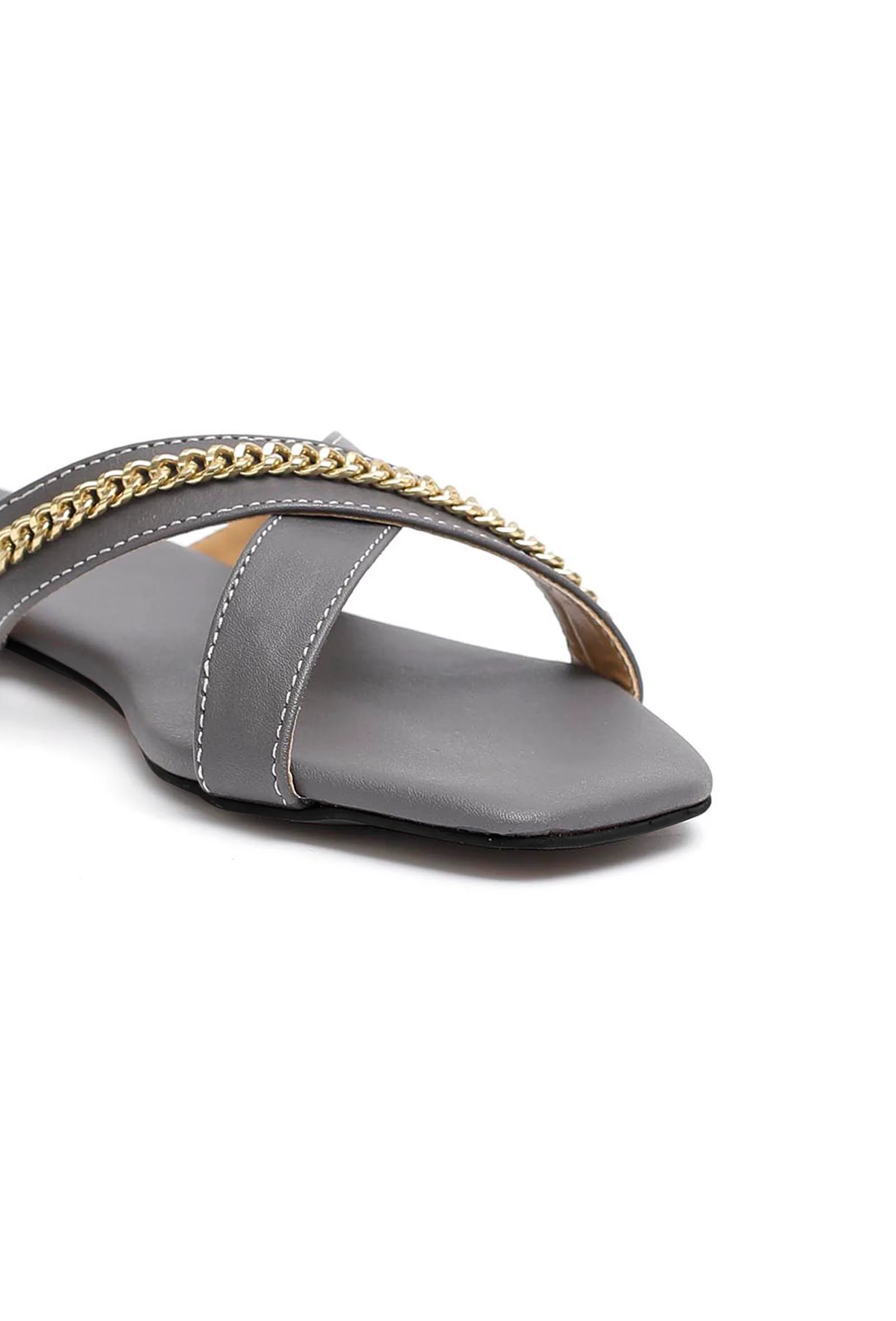 Sepia Grey Criss Cross Cruelty-Free leather Flats - Image 6