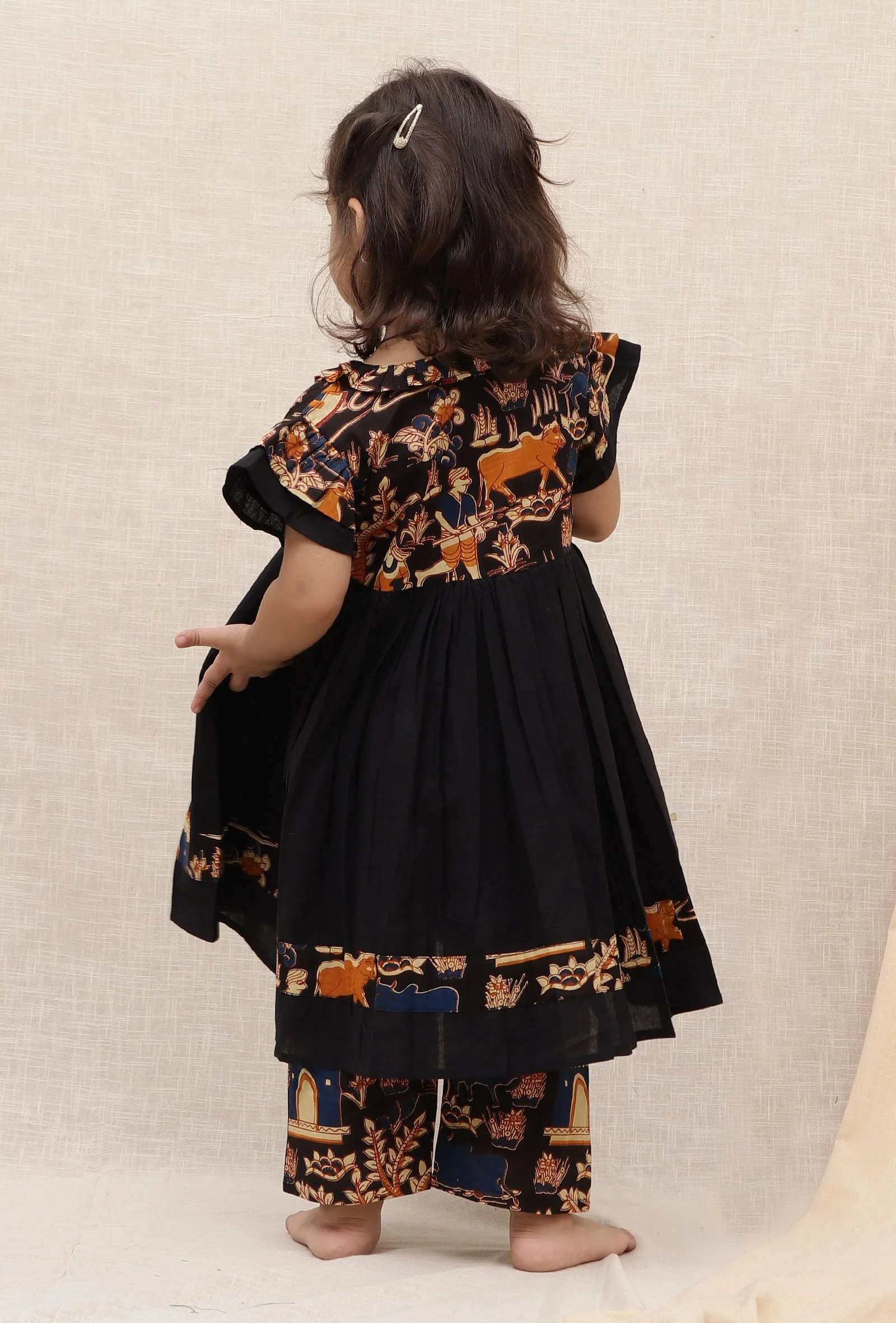 Set Of 2: Ebbani Black Kalamkari Printed Cotton Kurta & Palazzo - Image 3