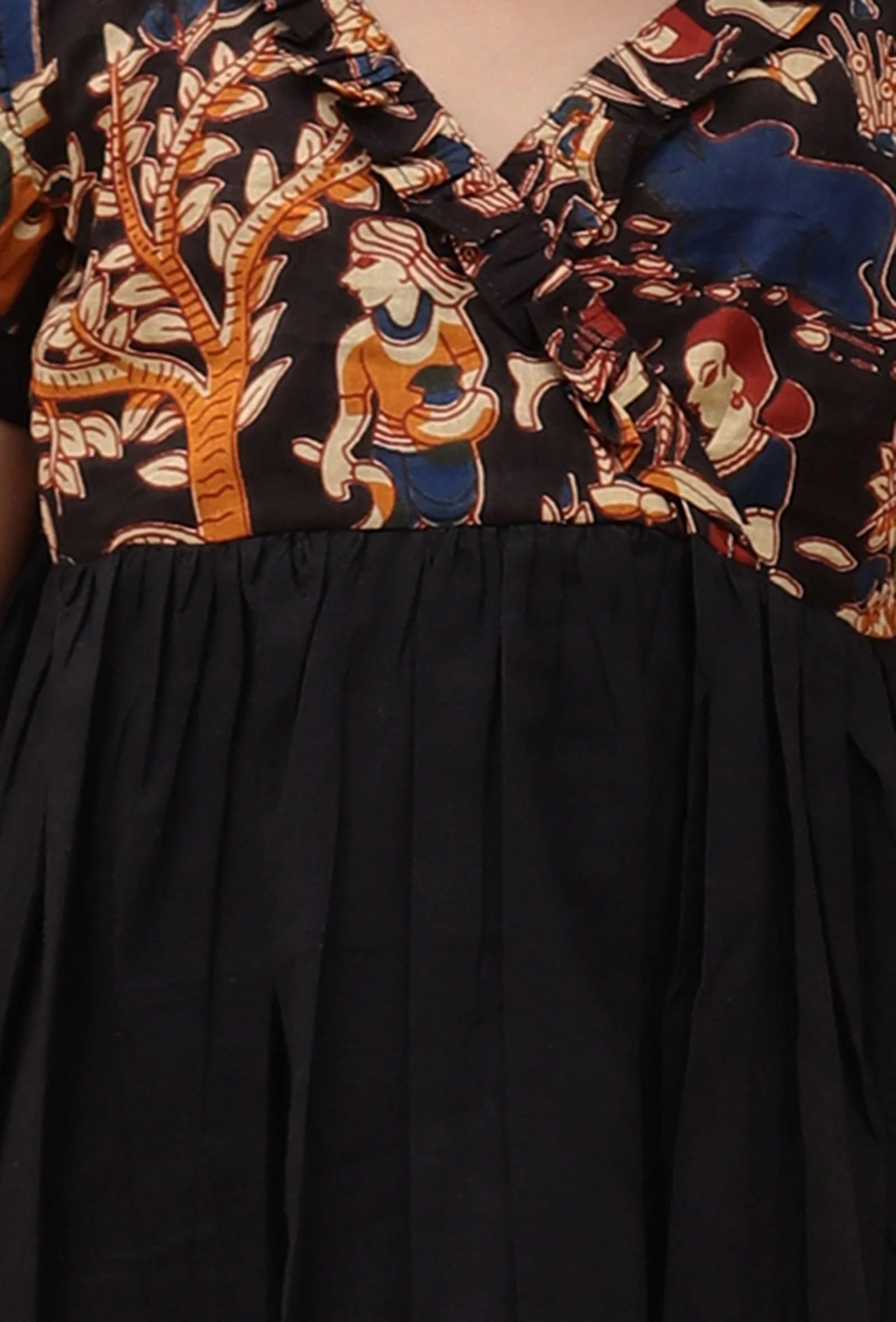 Set Of 2: Ebbani Black Kalamkari Printed Cotton Kurta & Palazzo - Image 4