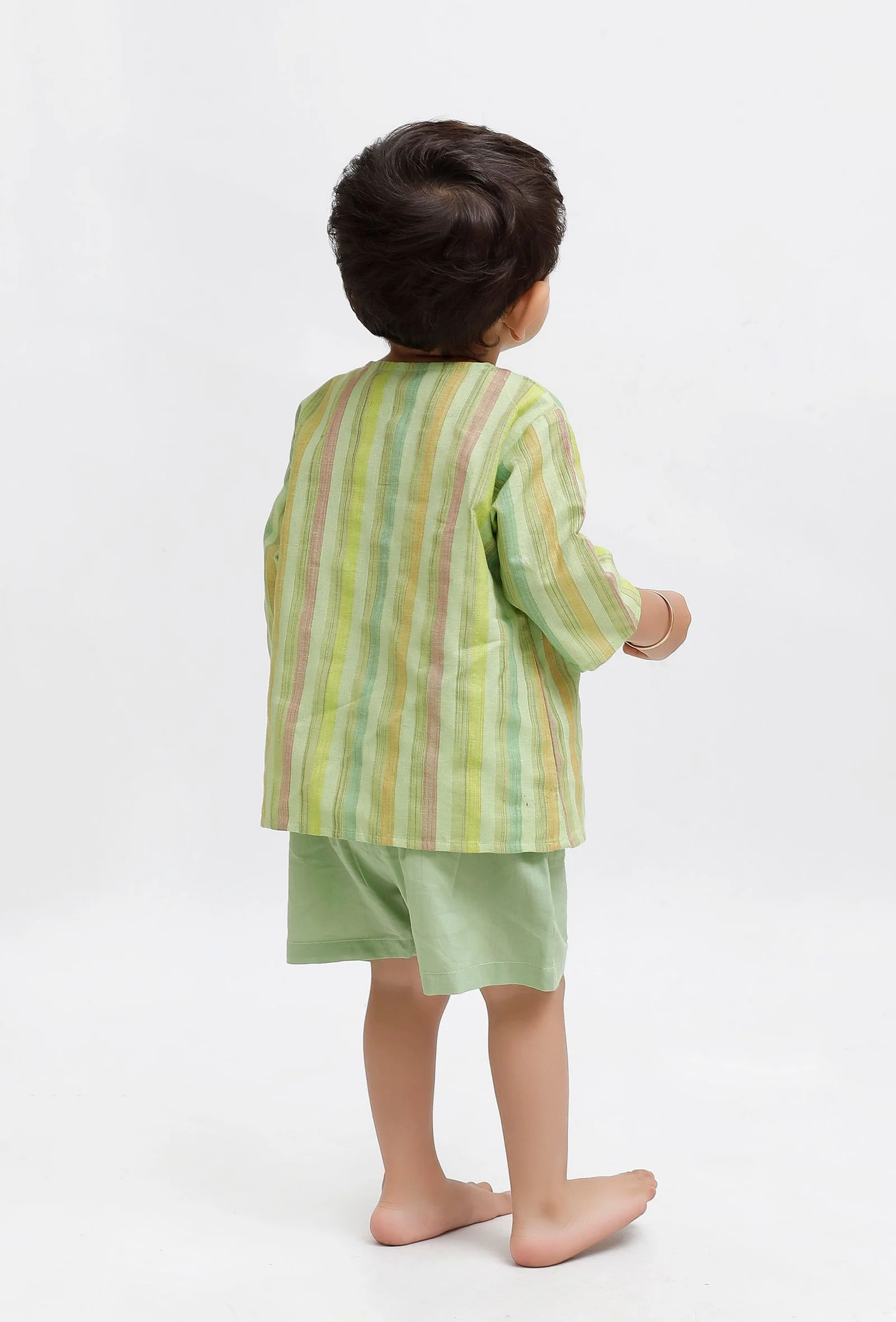 Set Of 2: Green Striped Shirt and Green shorts - Image 3
