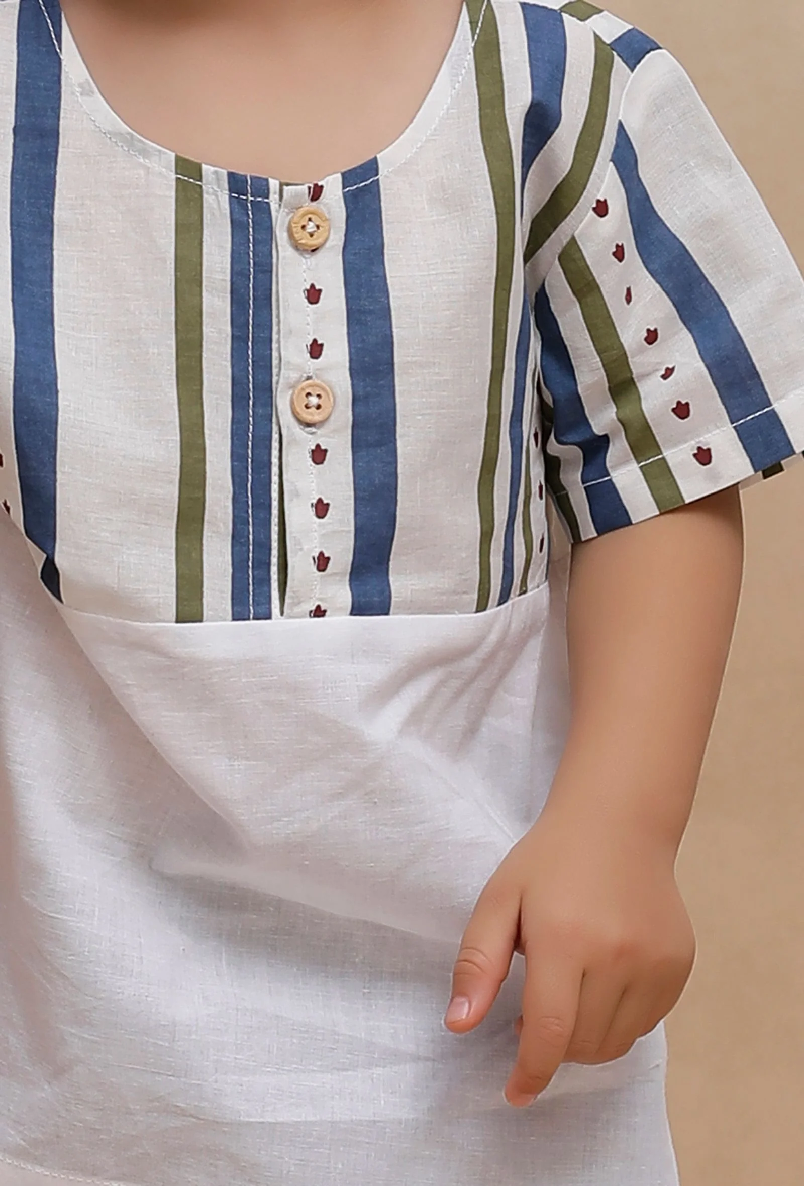 Set of 2: Off-White Multi Color Striped t Shirt and Blue Short - Image 4