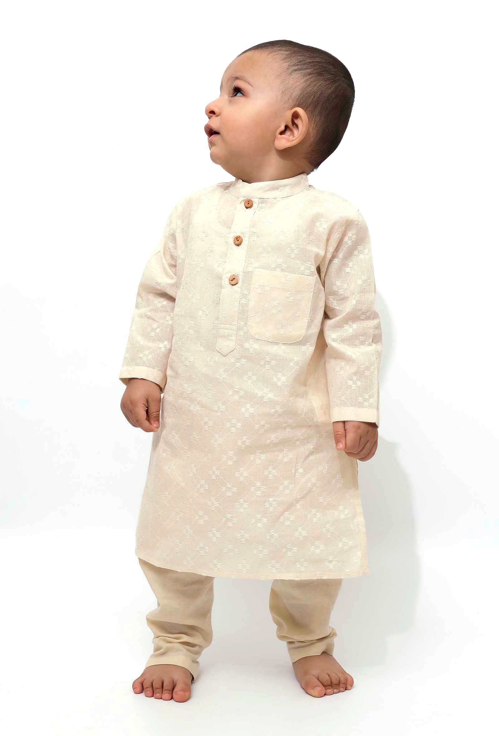Set of 2 - Off-white Malmal Kurta Pyjama - Image 3