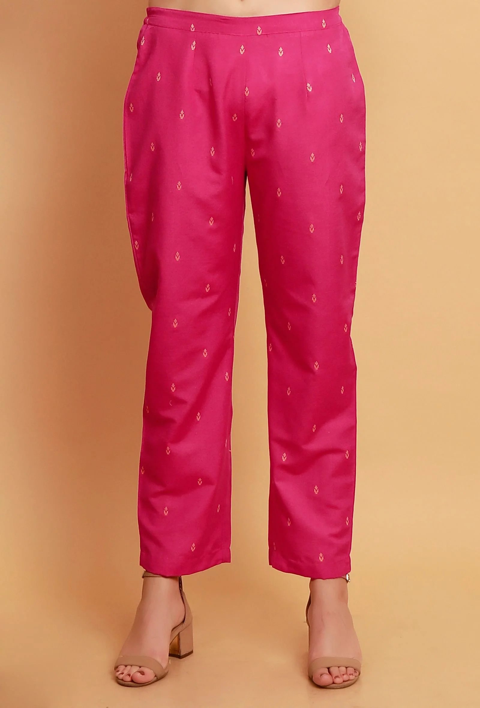 Set of 2:  Pink  A-line Woven Kurta with Pink Woven Straight Pants - Image 5