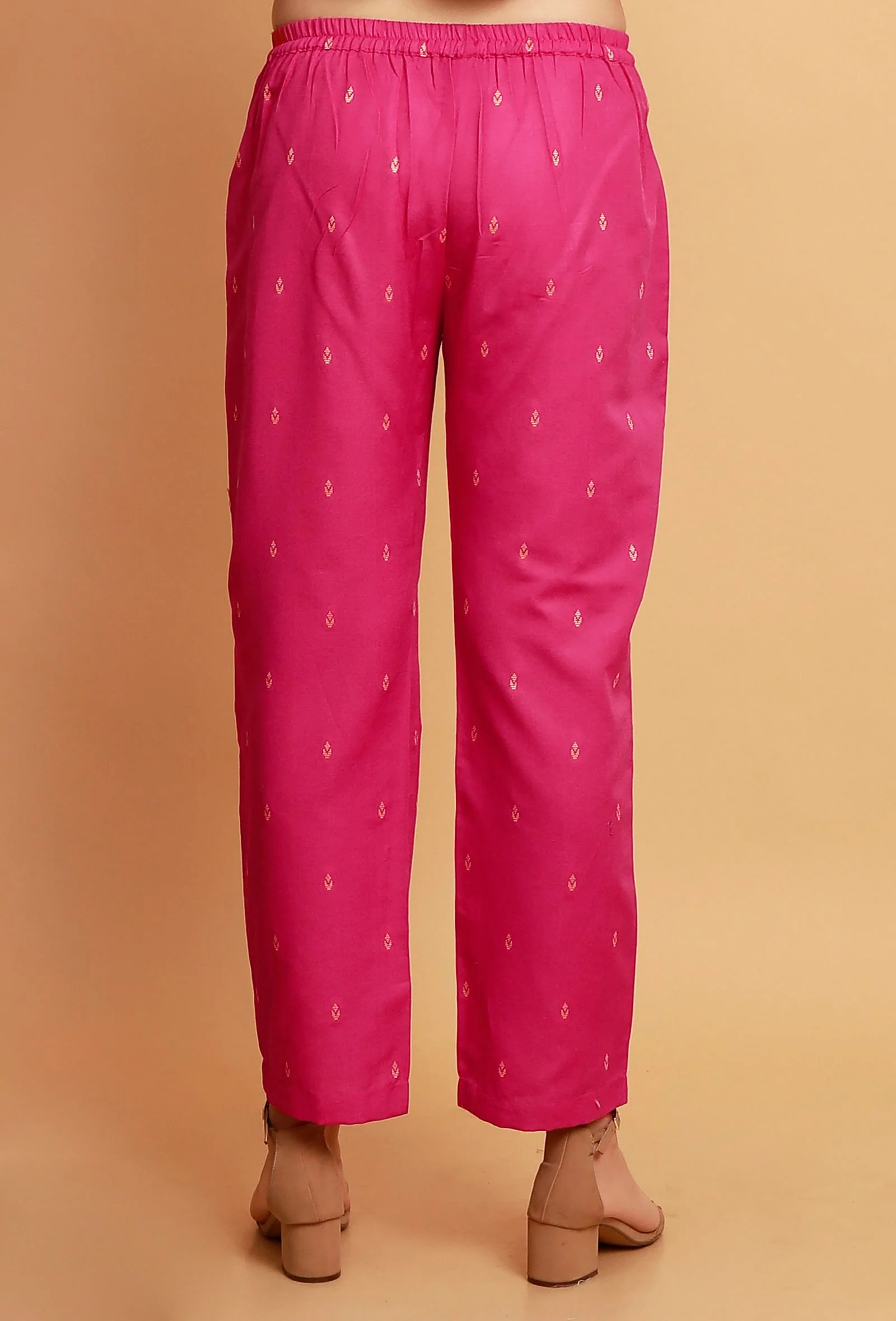 Set of 2:  Pink  A-line Woven Kurta with Pink Woven Straight Pants - Image 6