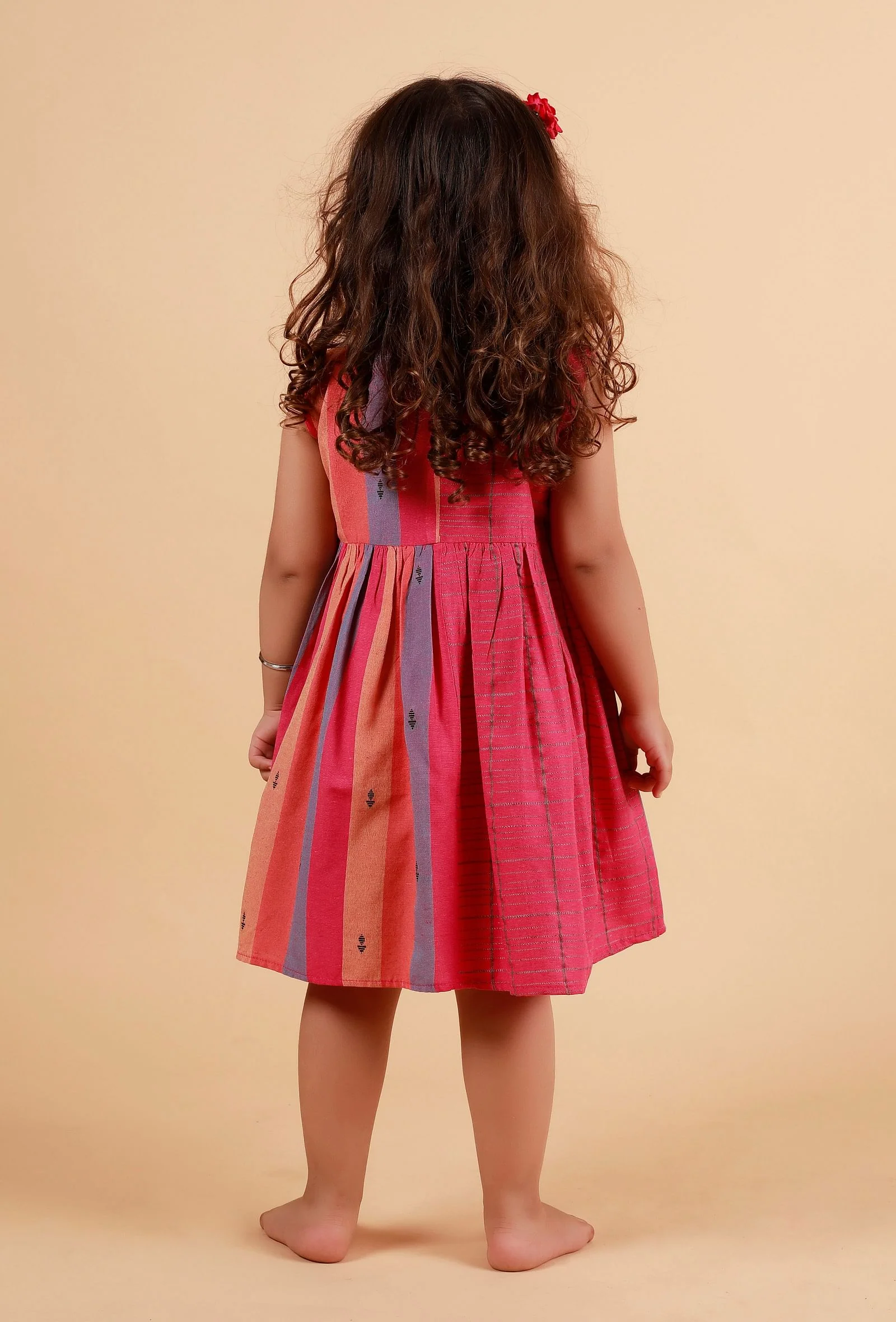 Pink Multicolor Stripe Flared Woven Dress - Image 4