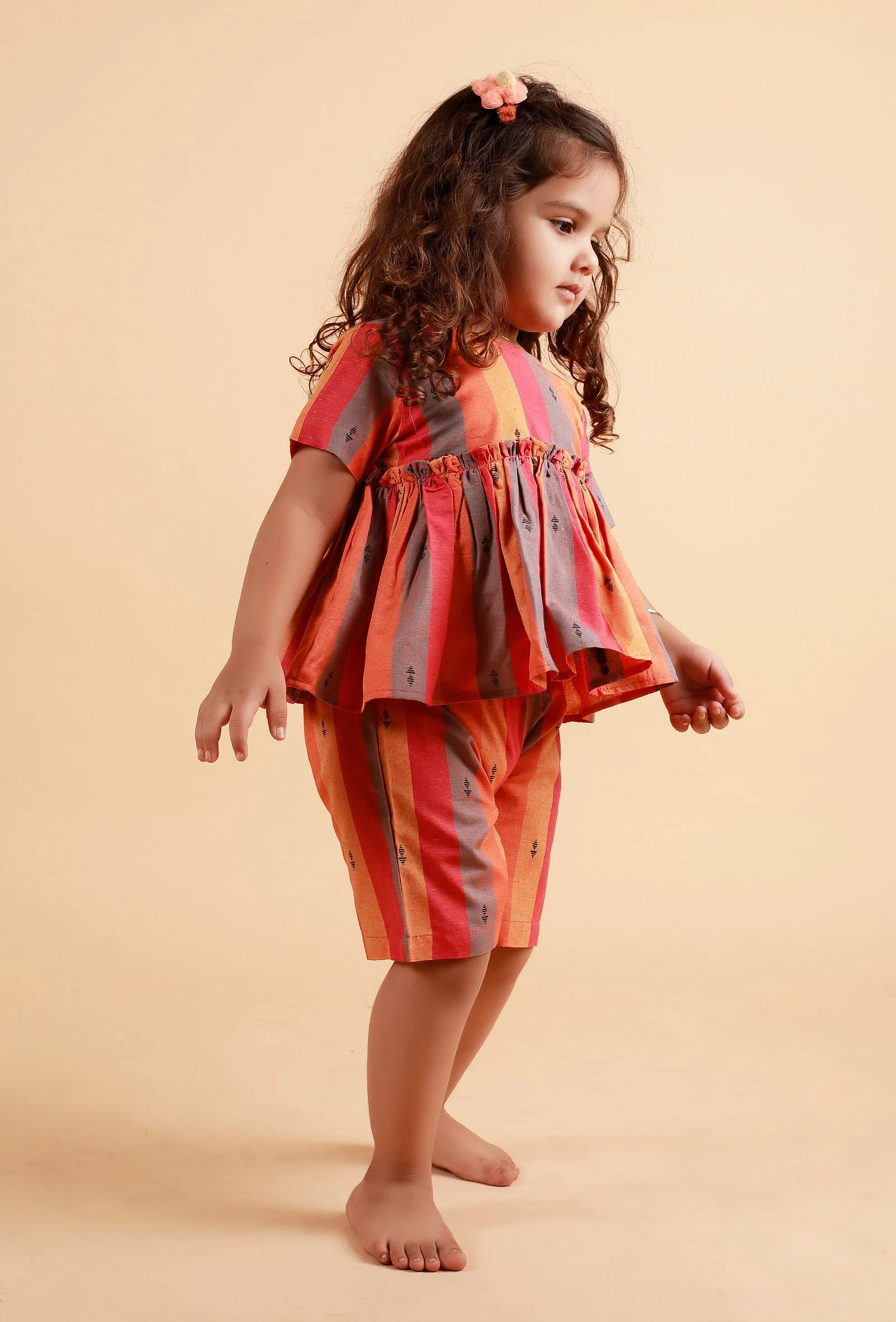 Set of 2: Pink Striped Top With Multicolor Striped Woven Shorts - Image 3