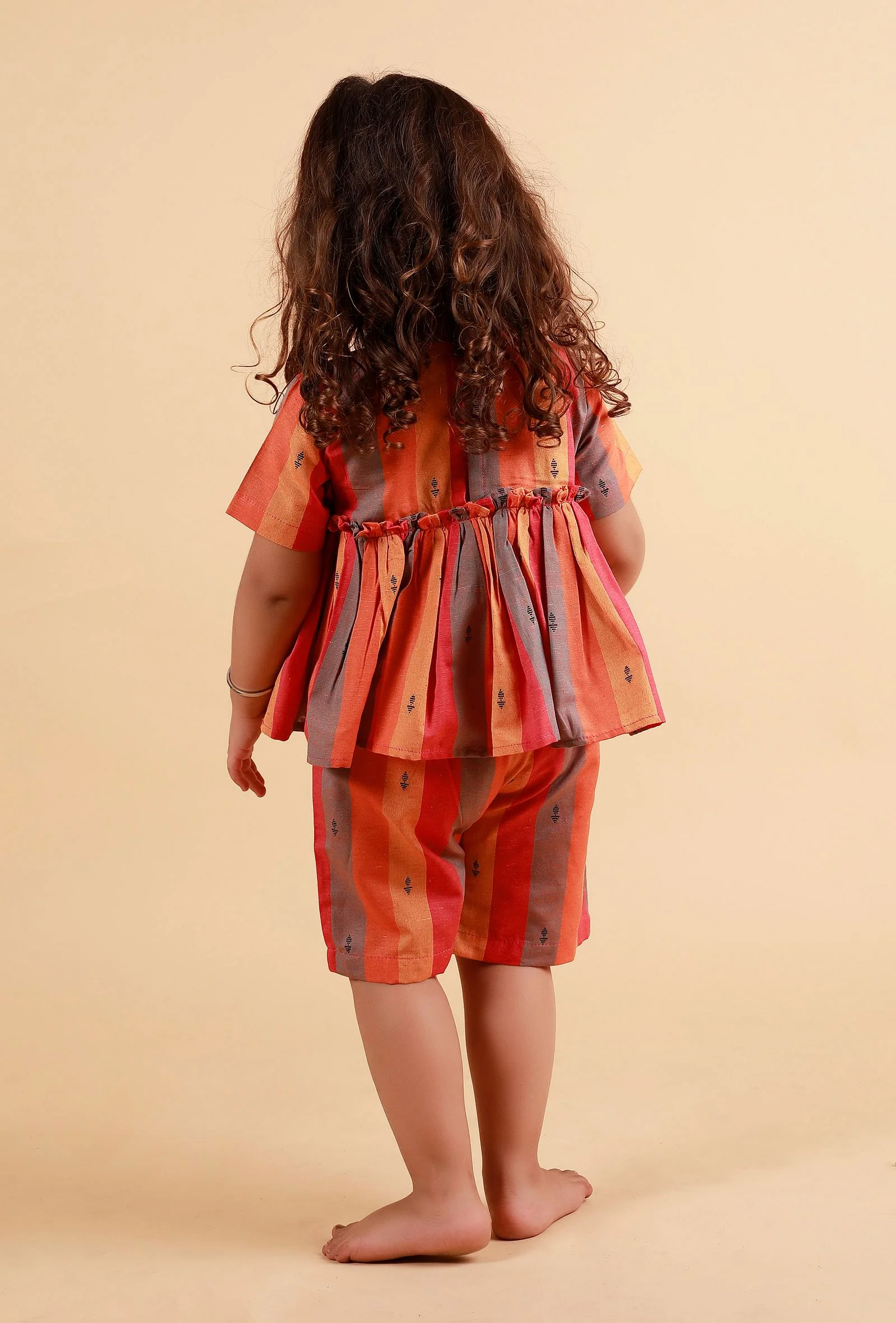 Set of 2: Pink Striped Top With Multicolor Striped Woven Shorts - Image 4