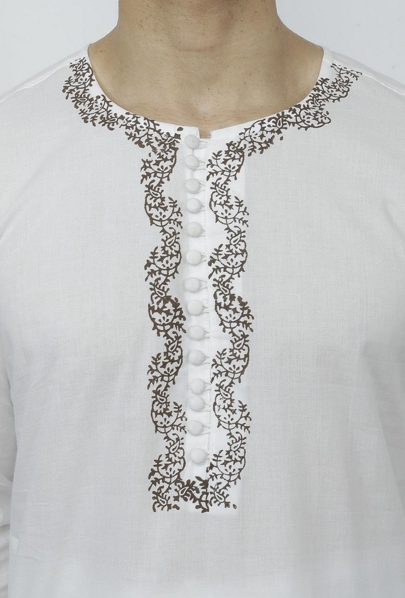 Set of 2: White Cotton Block Print Kurta and Salwar - Image 5