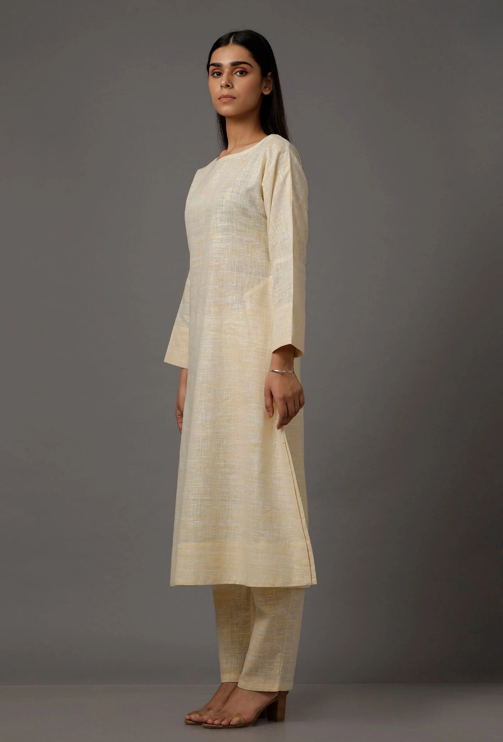 Set of 2: White Pure Woven Cotton Kurta and Pants - Image 12