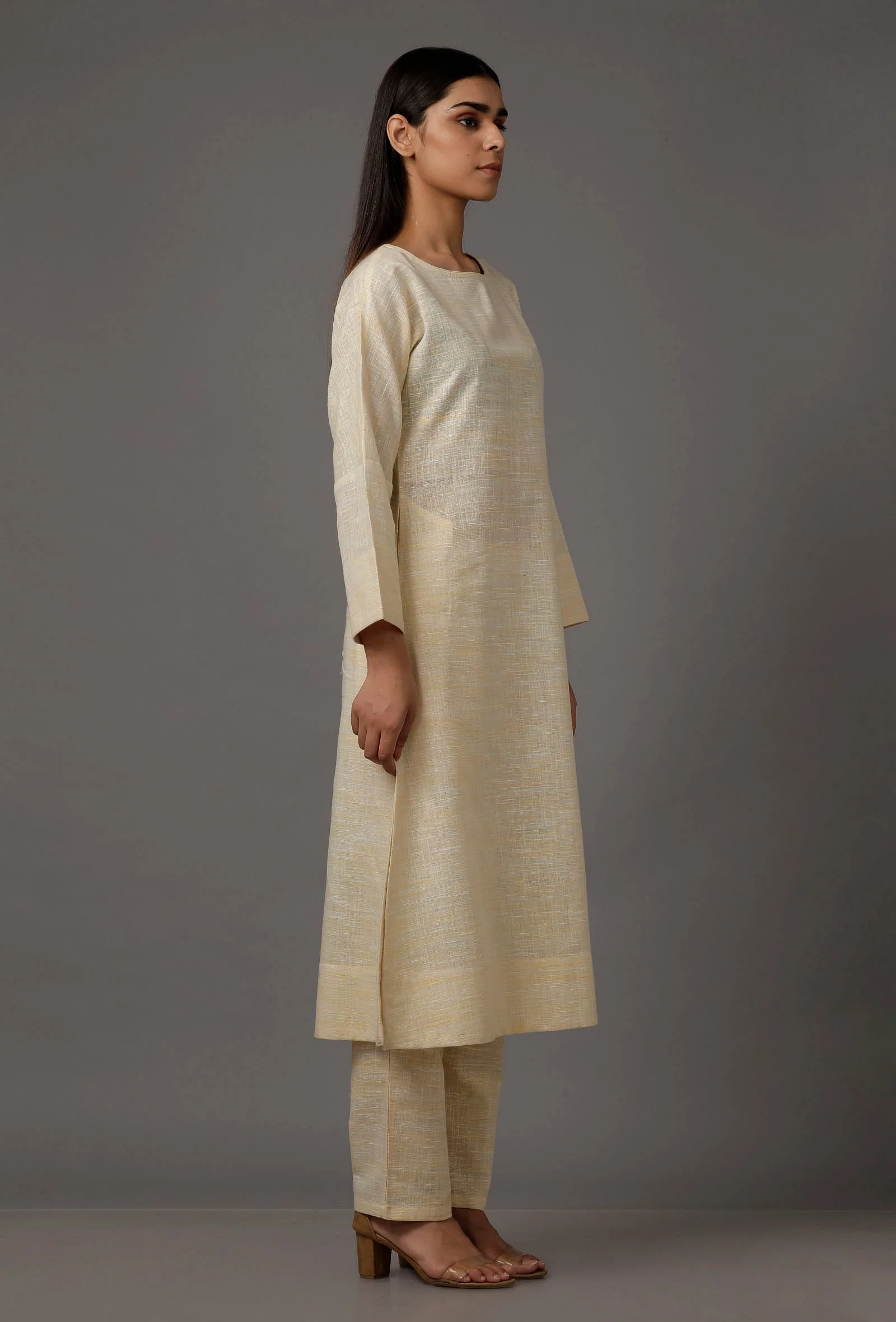 Set of 2: White Pure Woven Cotton Kurta and Pants - Image 13