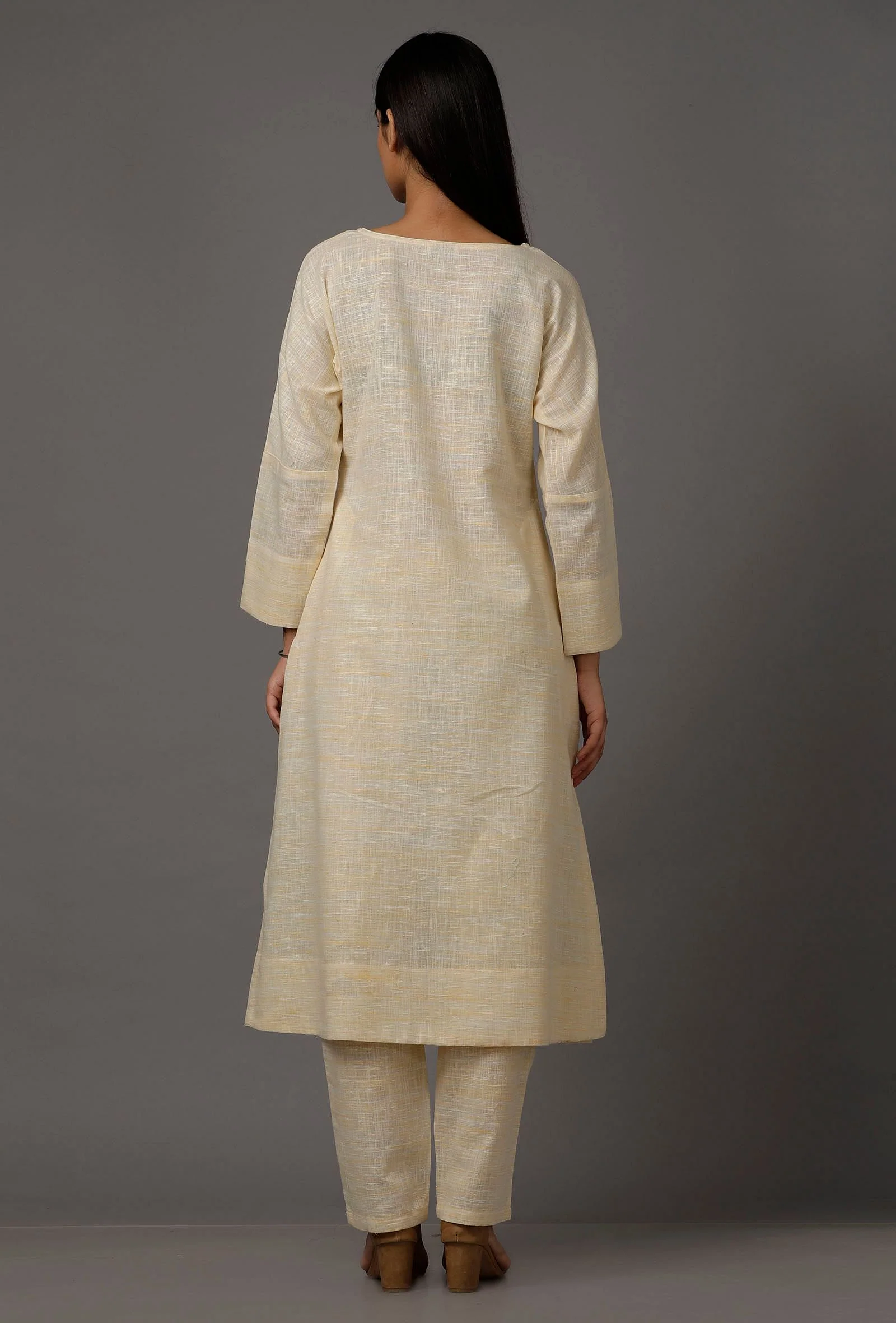Set of 2: White Pure Woven Cotton Kurta and Pants - Image 14