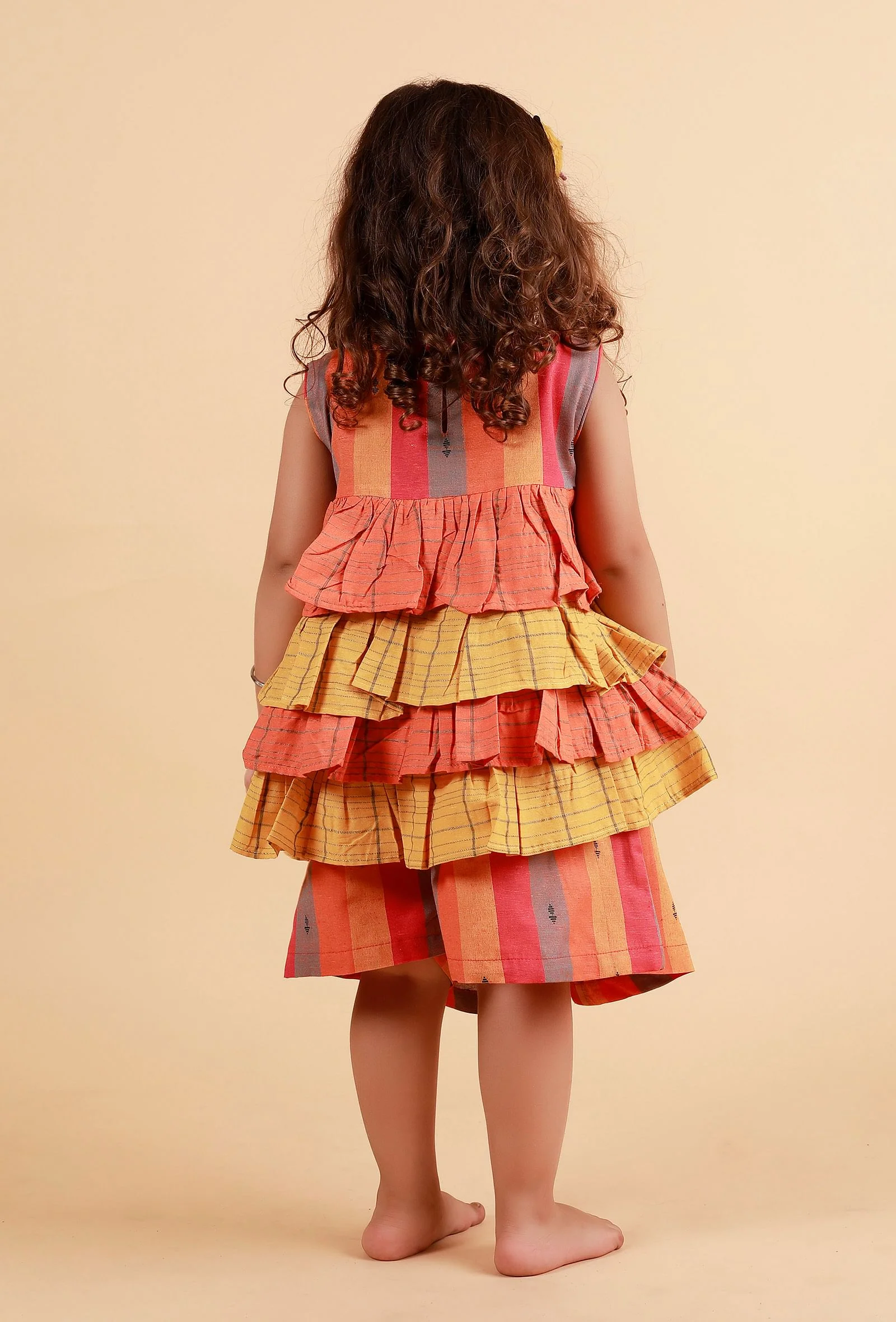 Set of 2:orange Stripe Top With Orange And Multicolor Stripe Skirt - Image 4