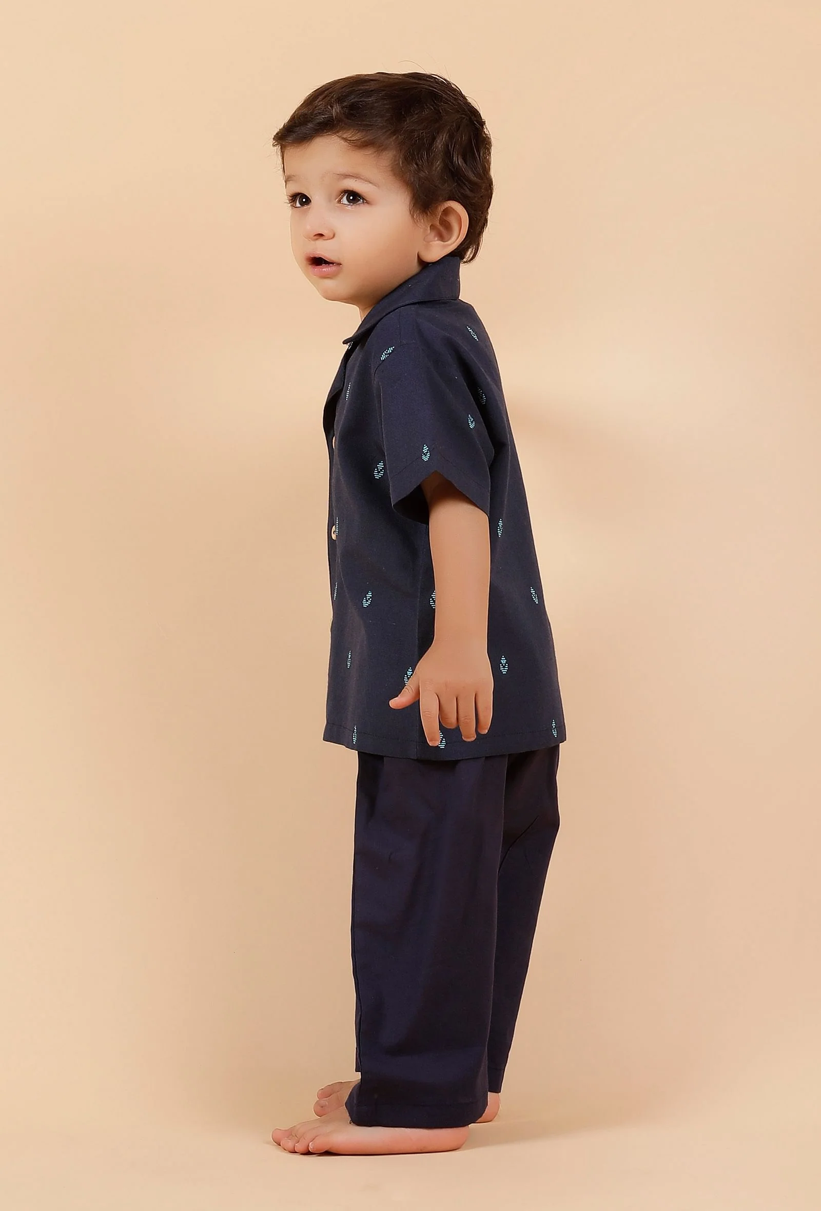 Set Of 2:Oxford Blue Cotton Shirt With Oxford Blue Woven Buti Pant - Image 3