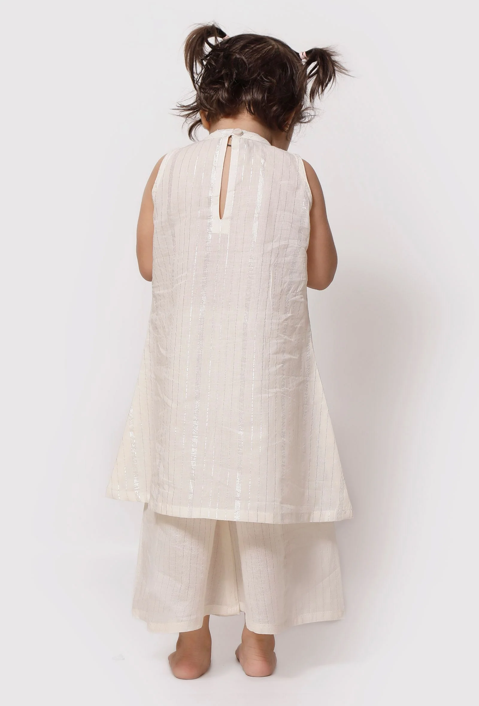 Set of 3- Silver White Malmal Slip with Palazzo and Dupatta - Image 3