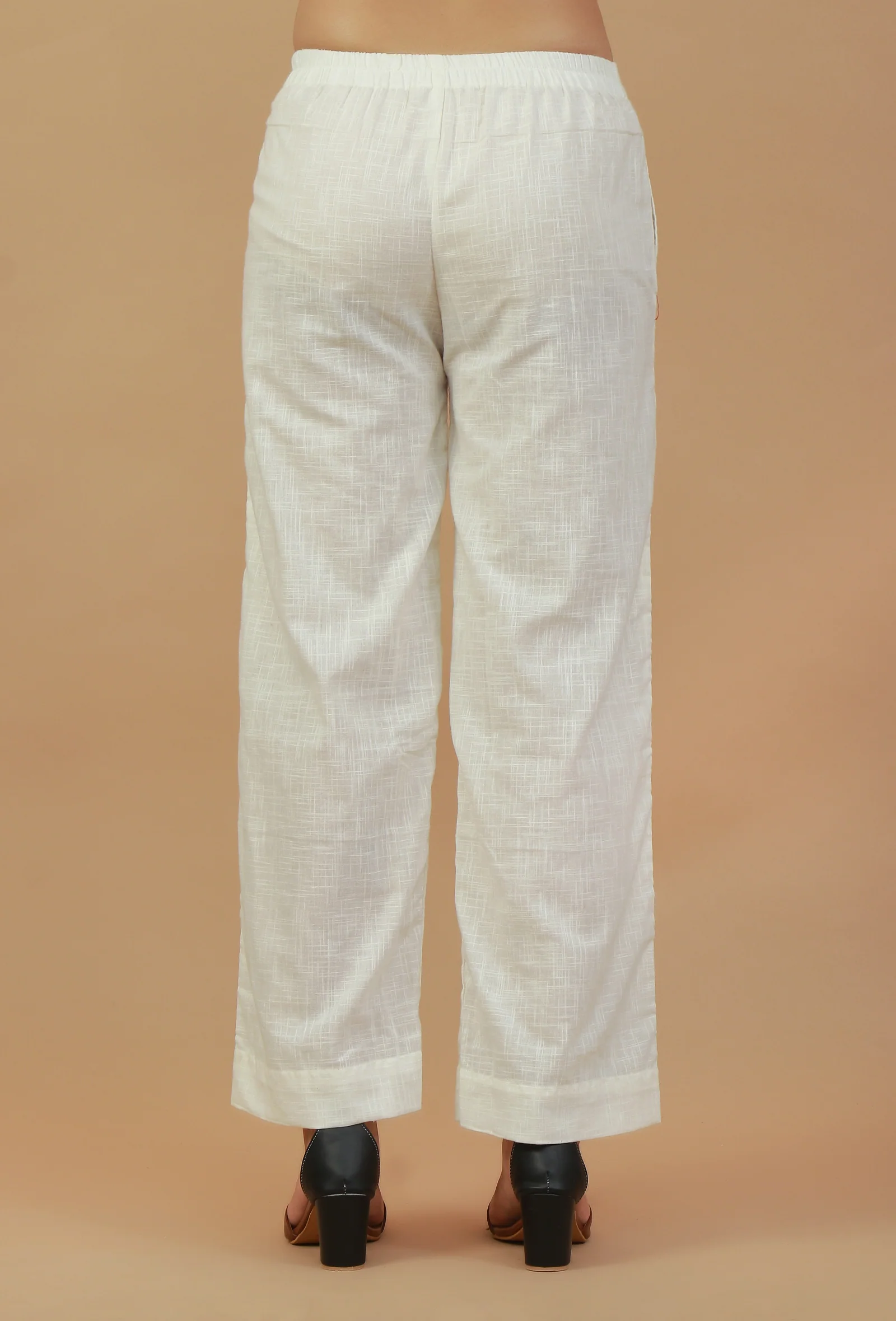 Solid White Straight Cotton Pants - Image 4