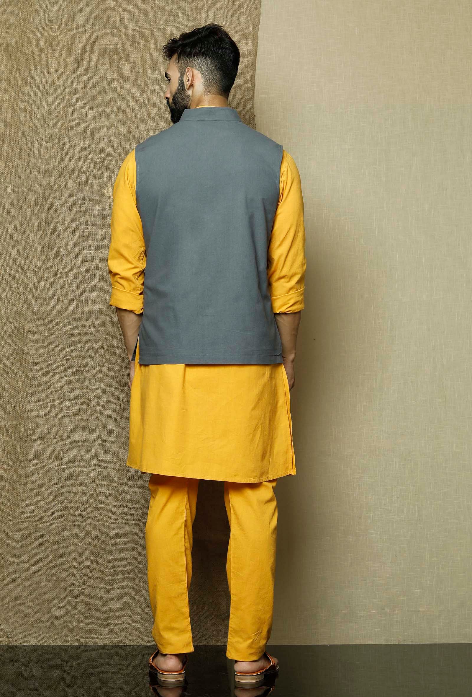Stone Grey  Cotton Nehru Jacket - Image 4