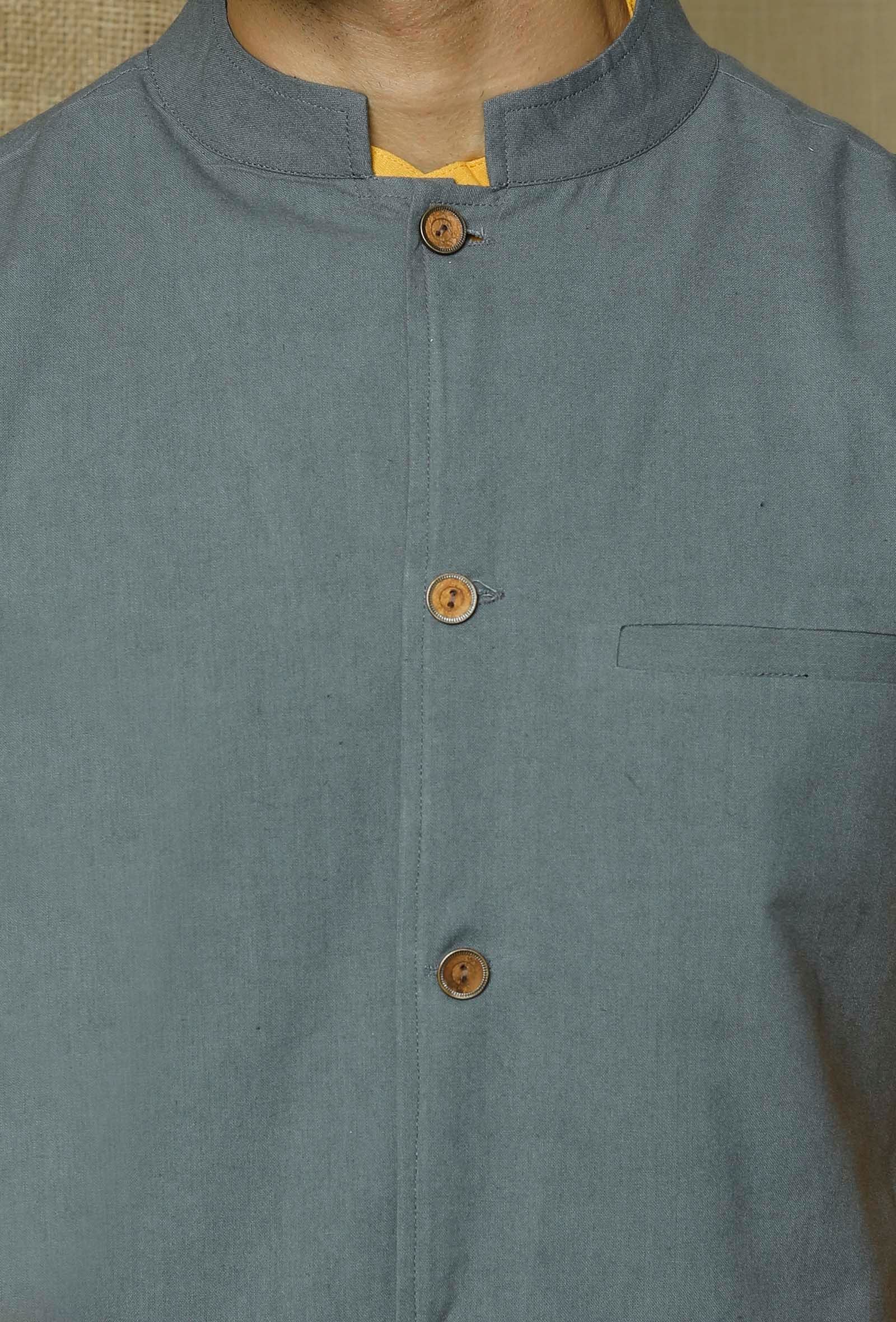 Stone Grey  Cotton Nehru Jacket - Image 5