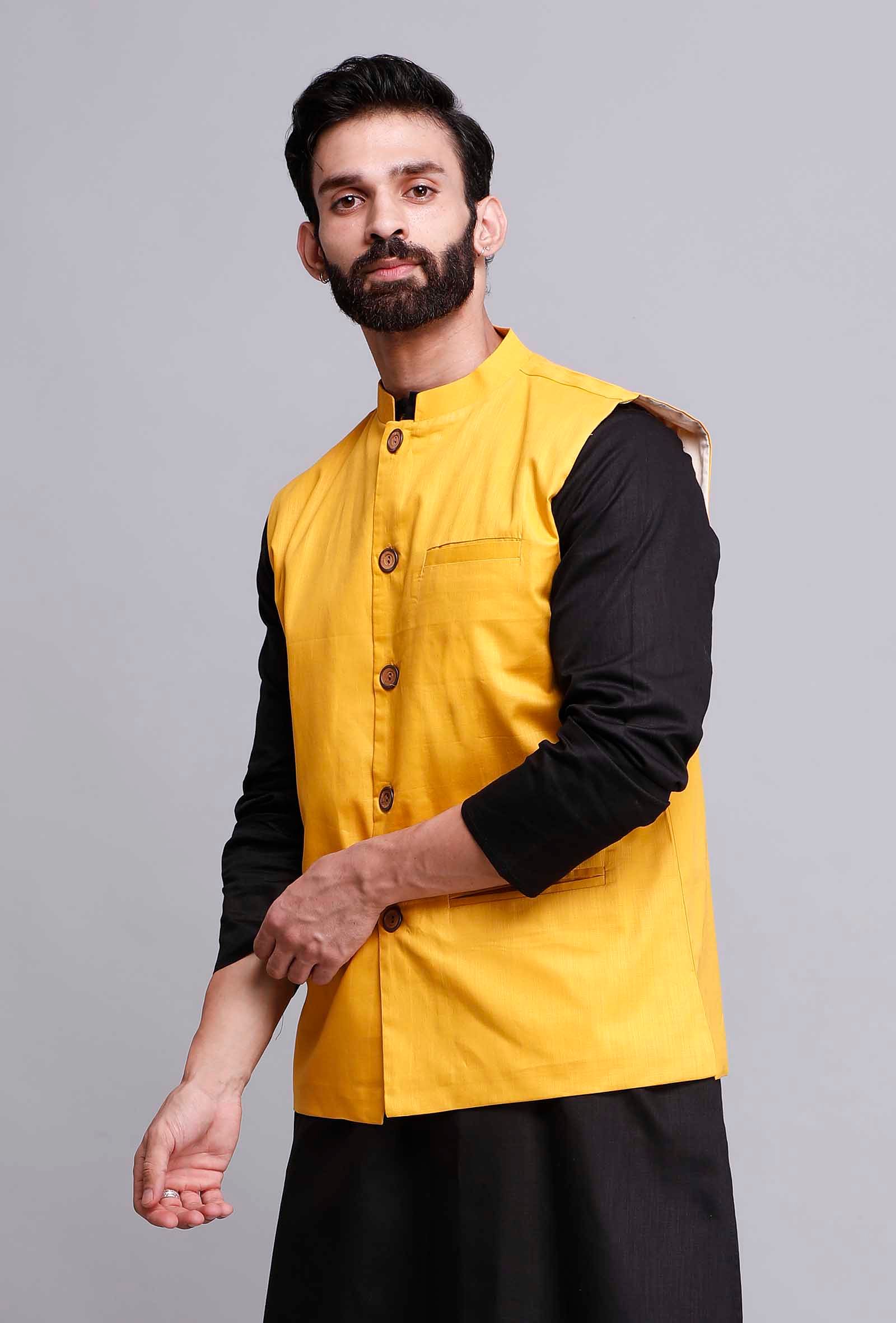 Tuscan Yellow Cotton Nehru Jacket - Image 3