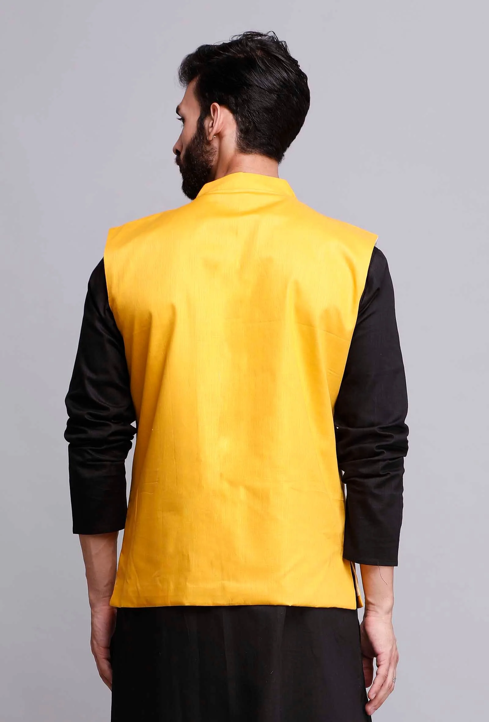 Tuscan Yellow Cotton Nehru Jacket - Image 4