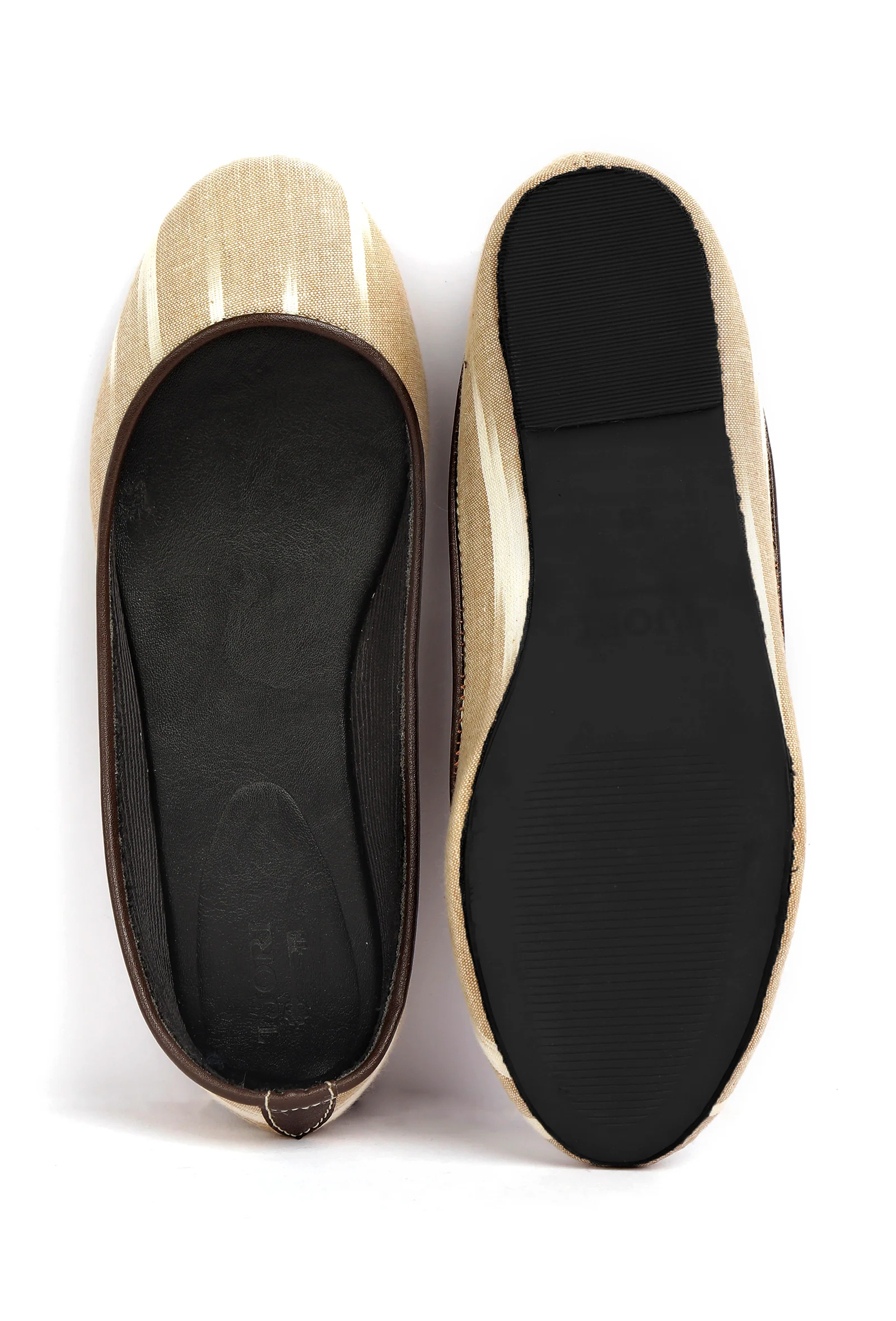 White and Beige Ikat Cruelty Free Leather Flat Ballerinas - Image 3