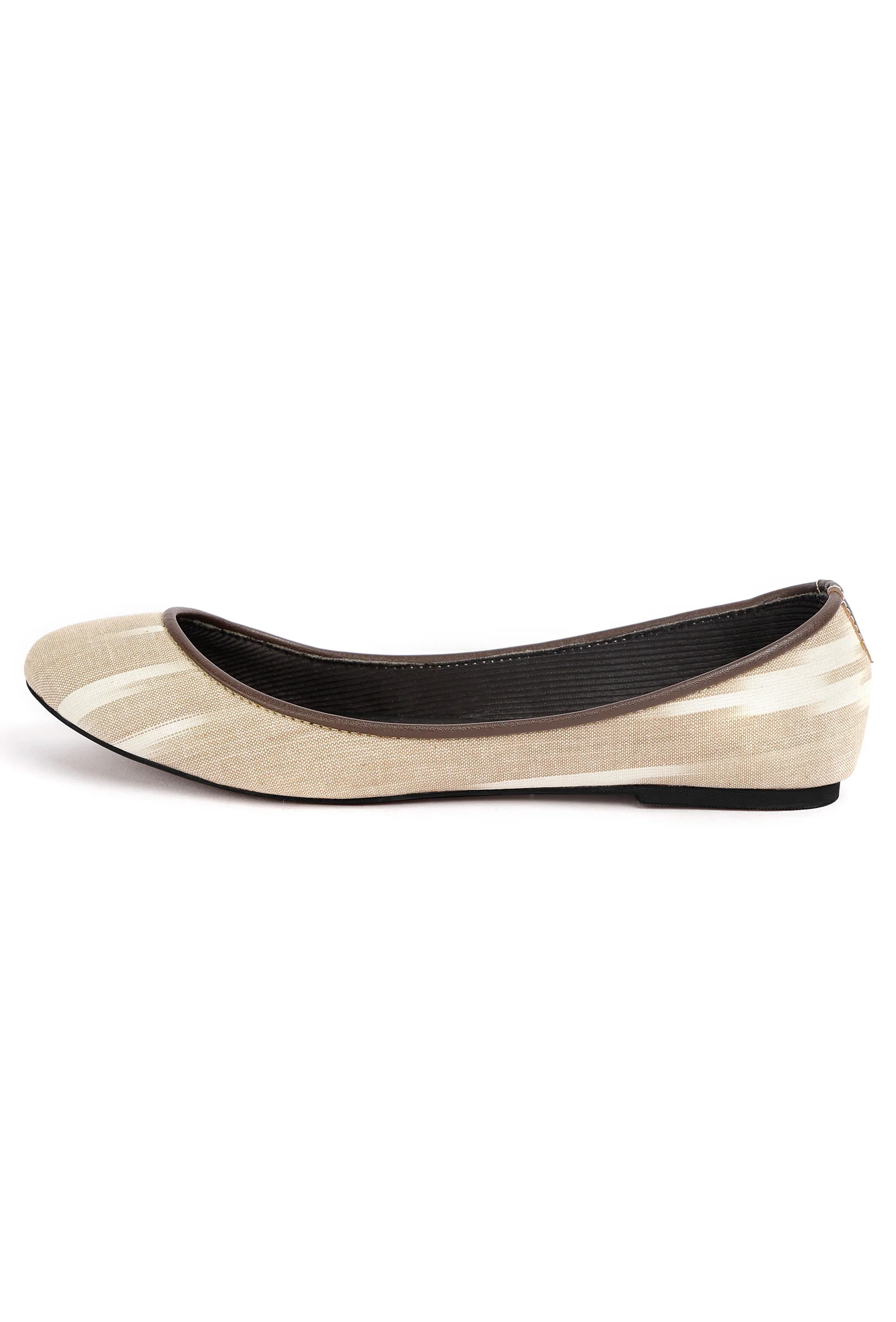 White and Beige Ikat Cruelty Free Leather Flat Ballerinas - Image 5