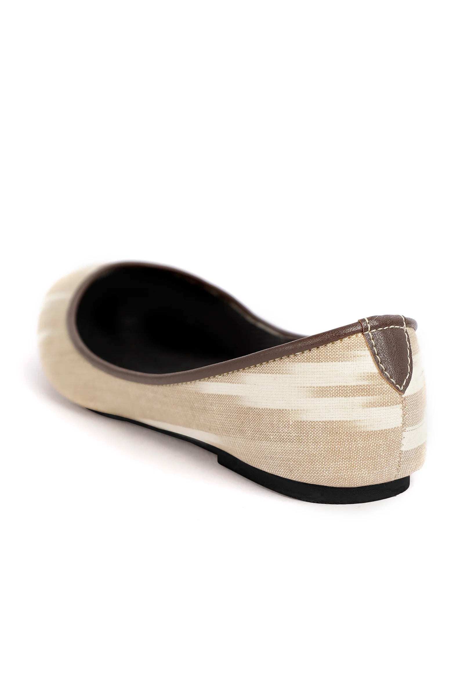 White and Beige Ikat Cruelty Free Leather Flat Ballerinas - Image 7