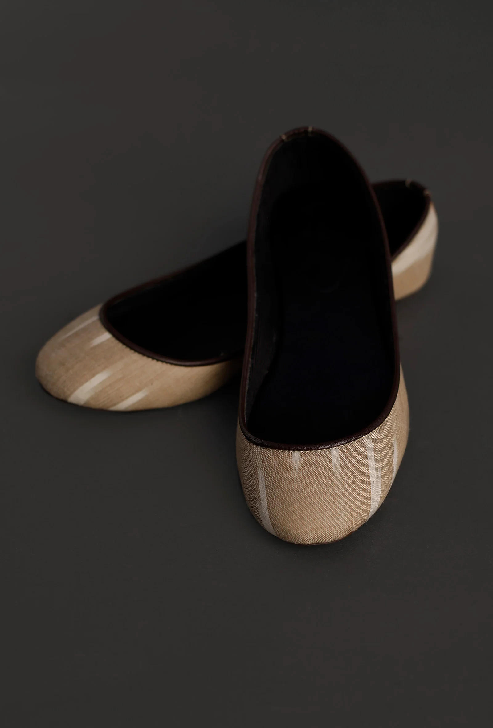 White and Beige Ikat Cruelty Free Leather Flat Ballerinas - Image 8