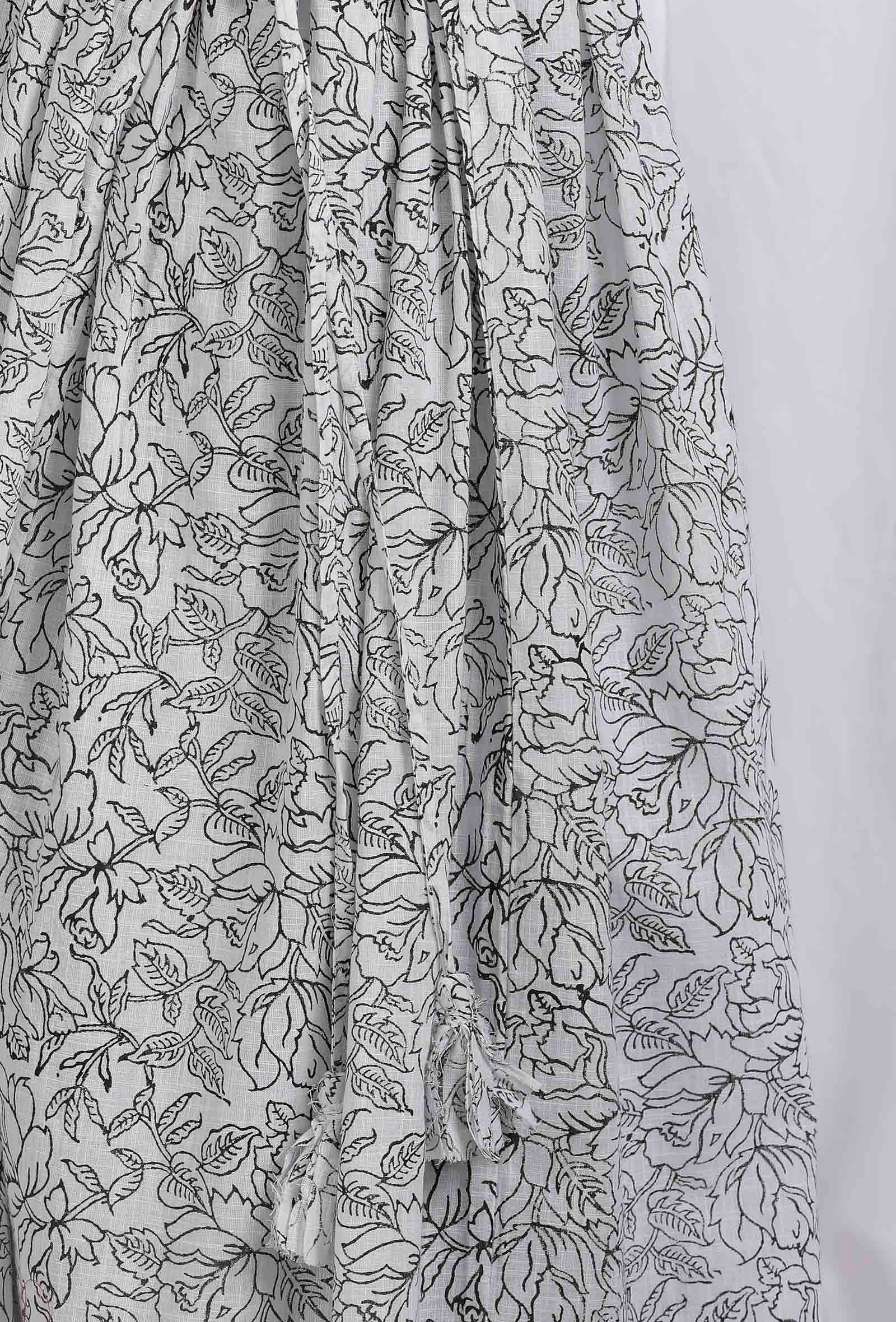 White and Black Cotton Slub Angrakha Printed Kurta - Image 5