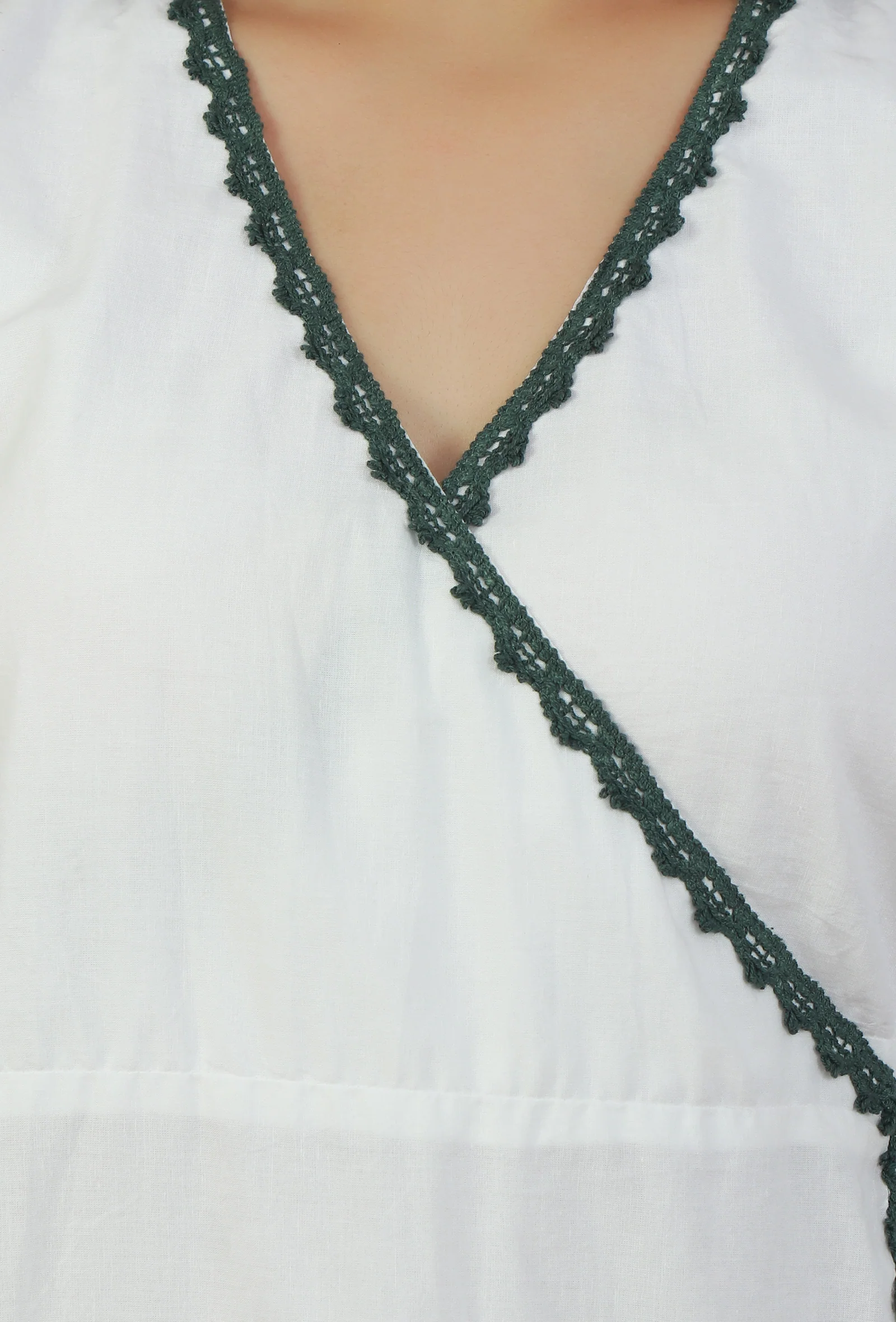 White & Green Block Printed Wrap Kurta - Image 5