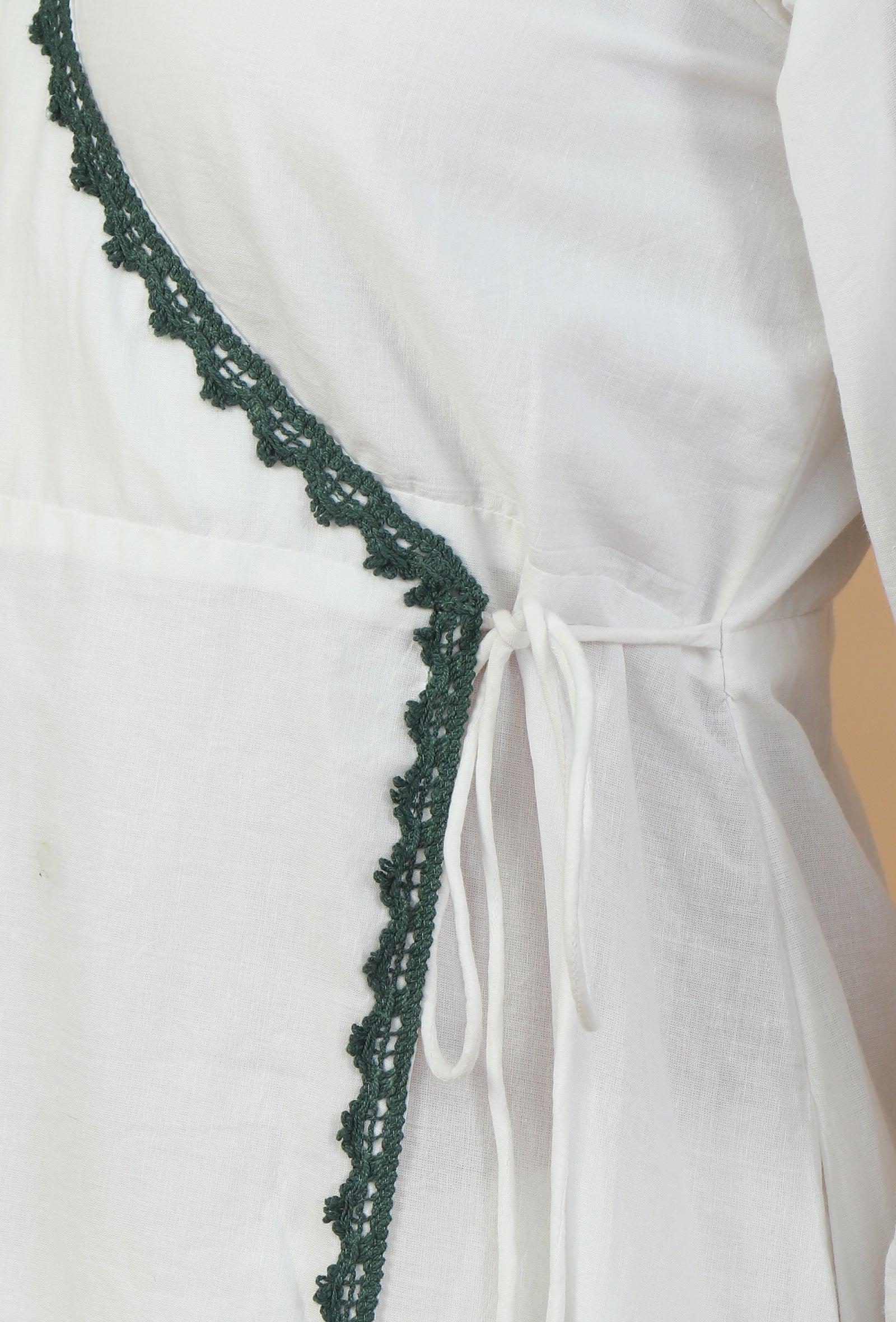 White & Green Block Printed Wrap Kurta - Image 6