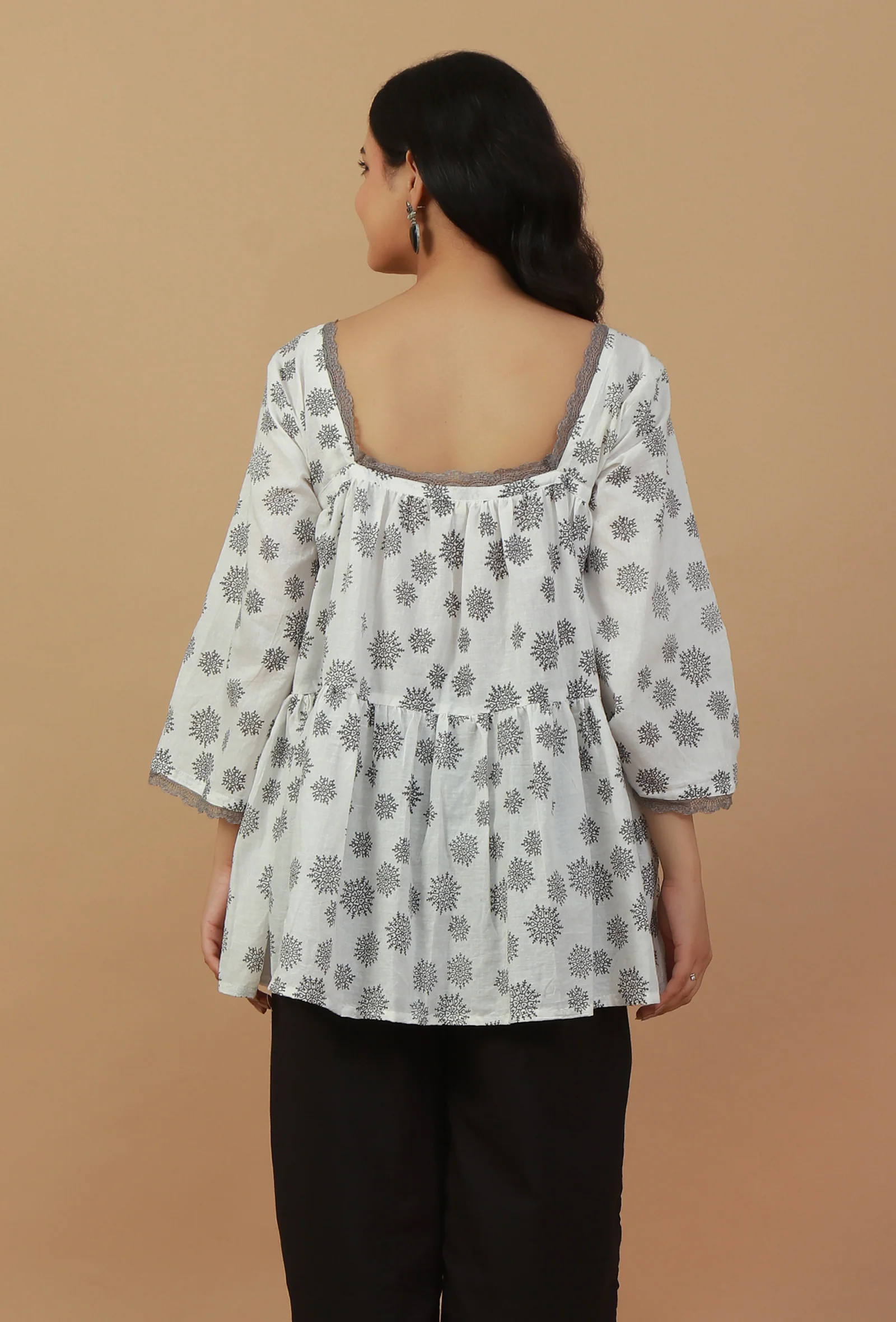 White Hand Block Printed Cotton Tunic - Image 4