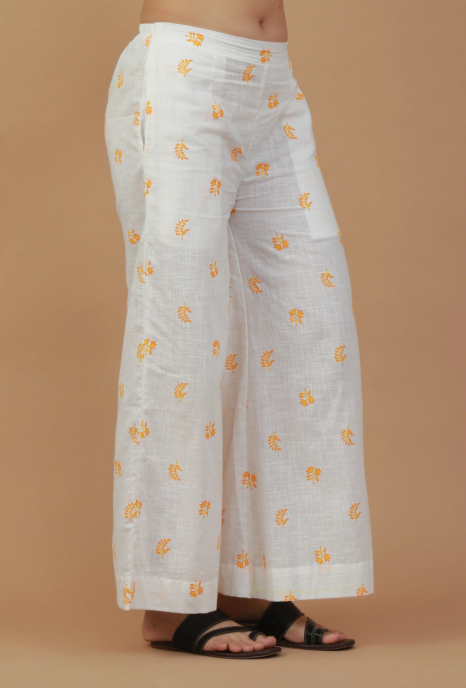 White Handblock Printed Cotton Palazzo - Image 3