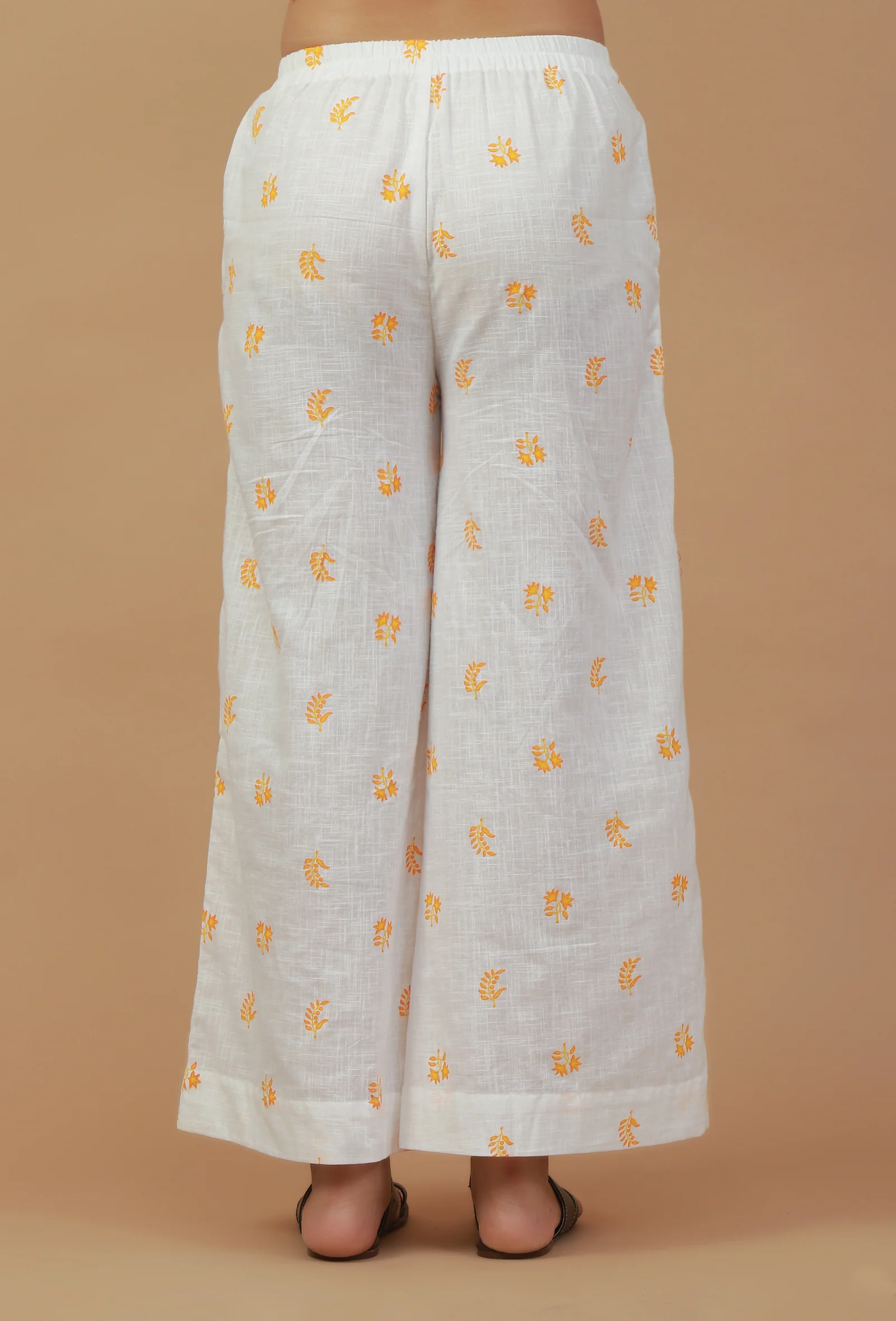 White Handblock Printed Cotton Palazzo - Image 4