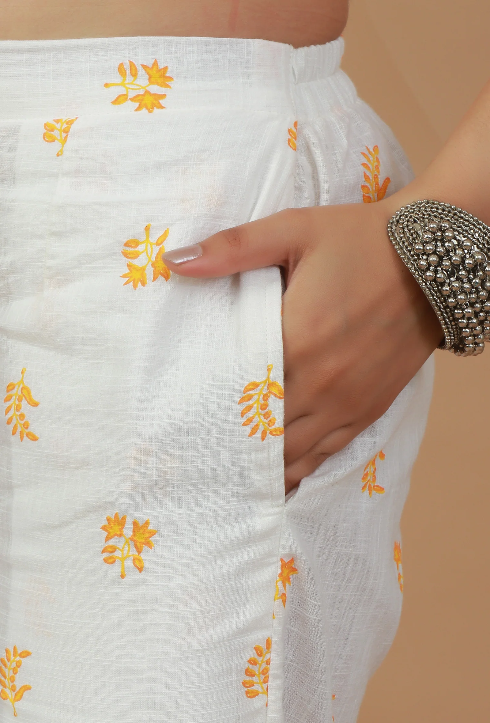 White Handblock Printed Cotton Palazzo - Image 5