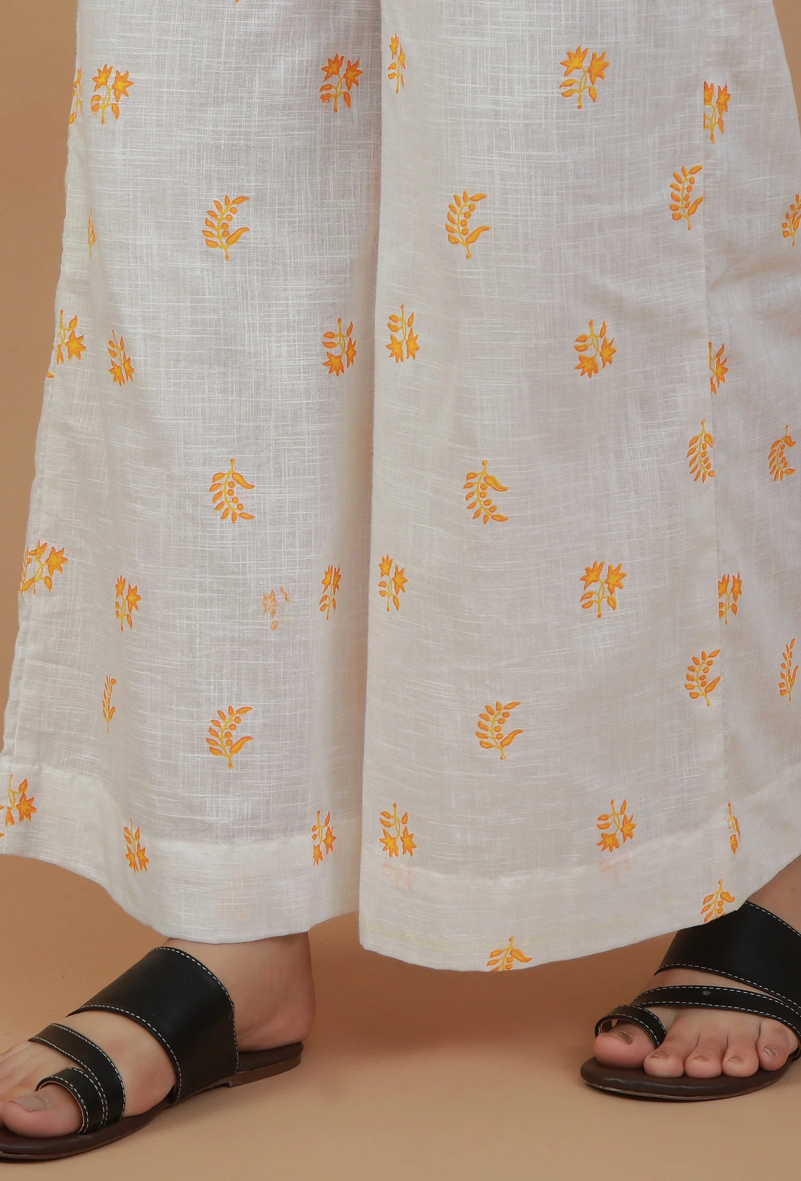 White Handblock Printed Cotton Palazzo - Image 6