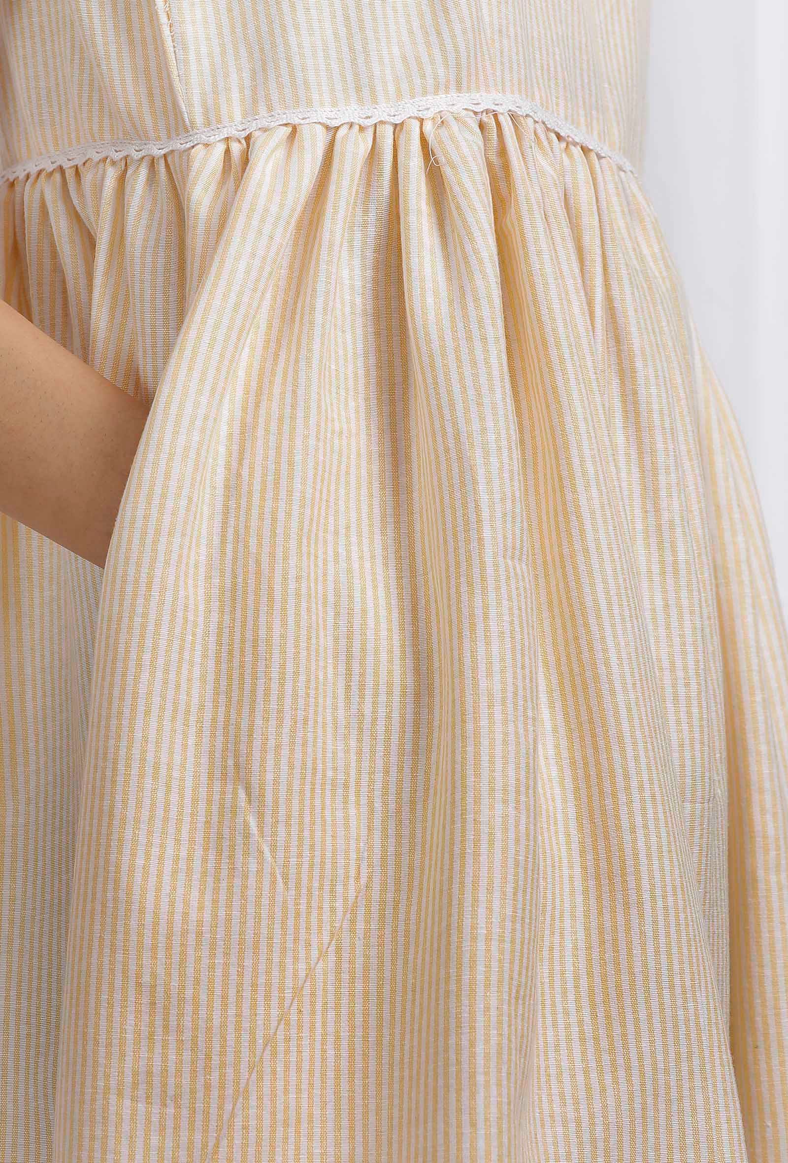 Yellow Cotton Striped Flared Dress - Image 6