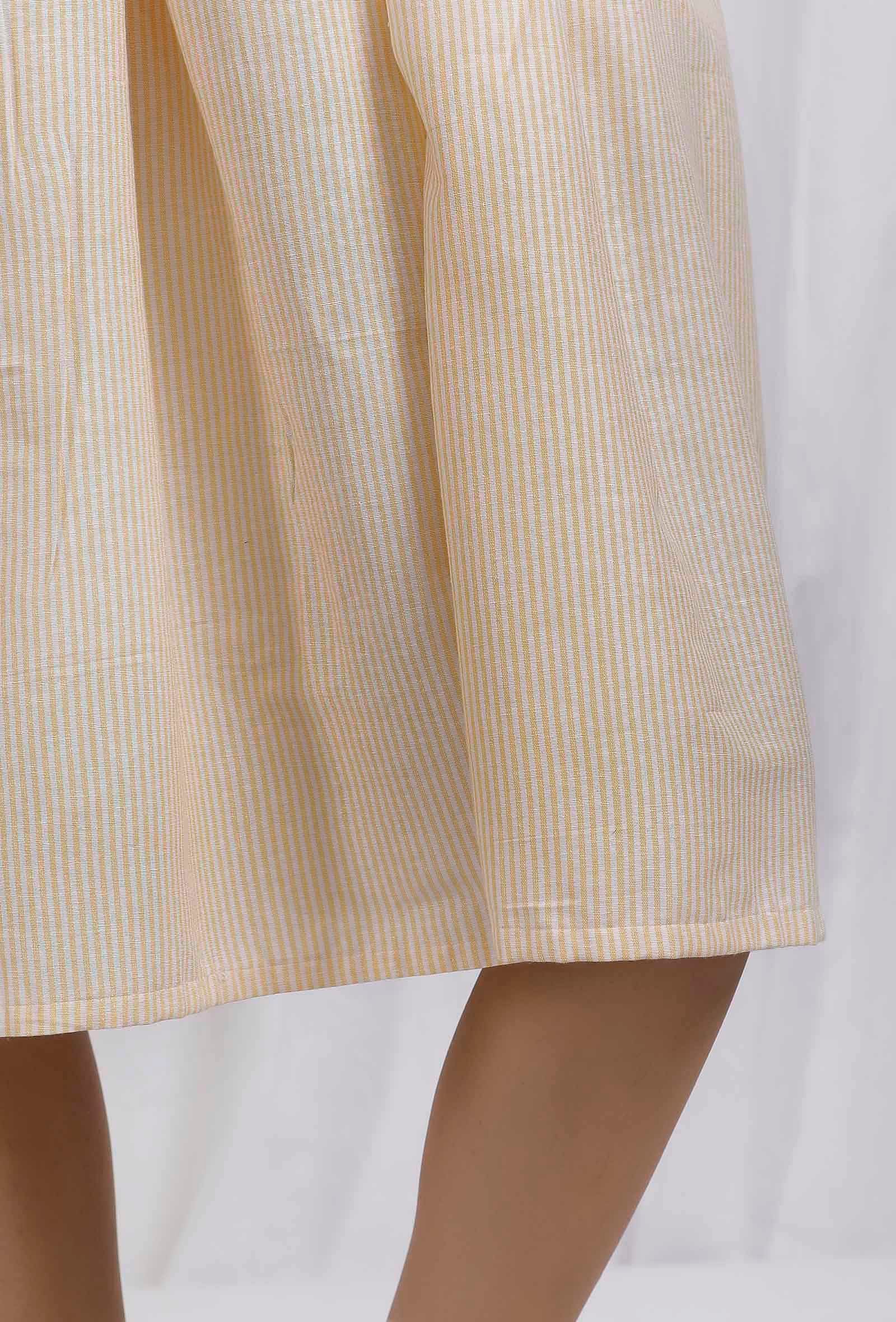 Yellow Cotton Striped Flared Dress - Image 7