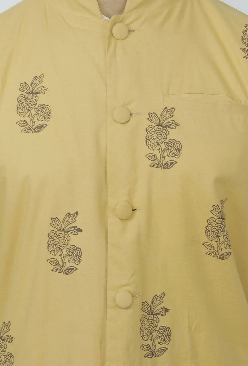 Block Printed Yellow Waist Coat - Image 4